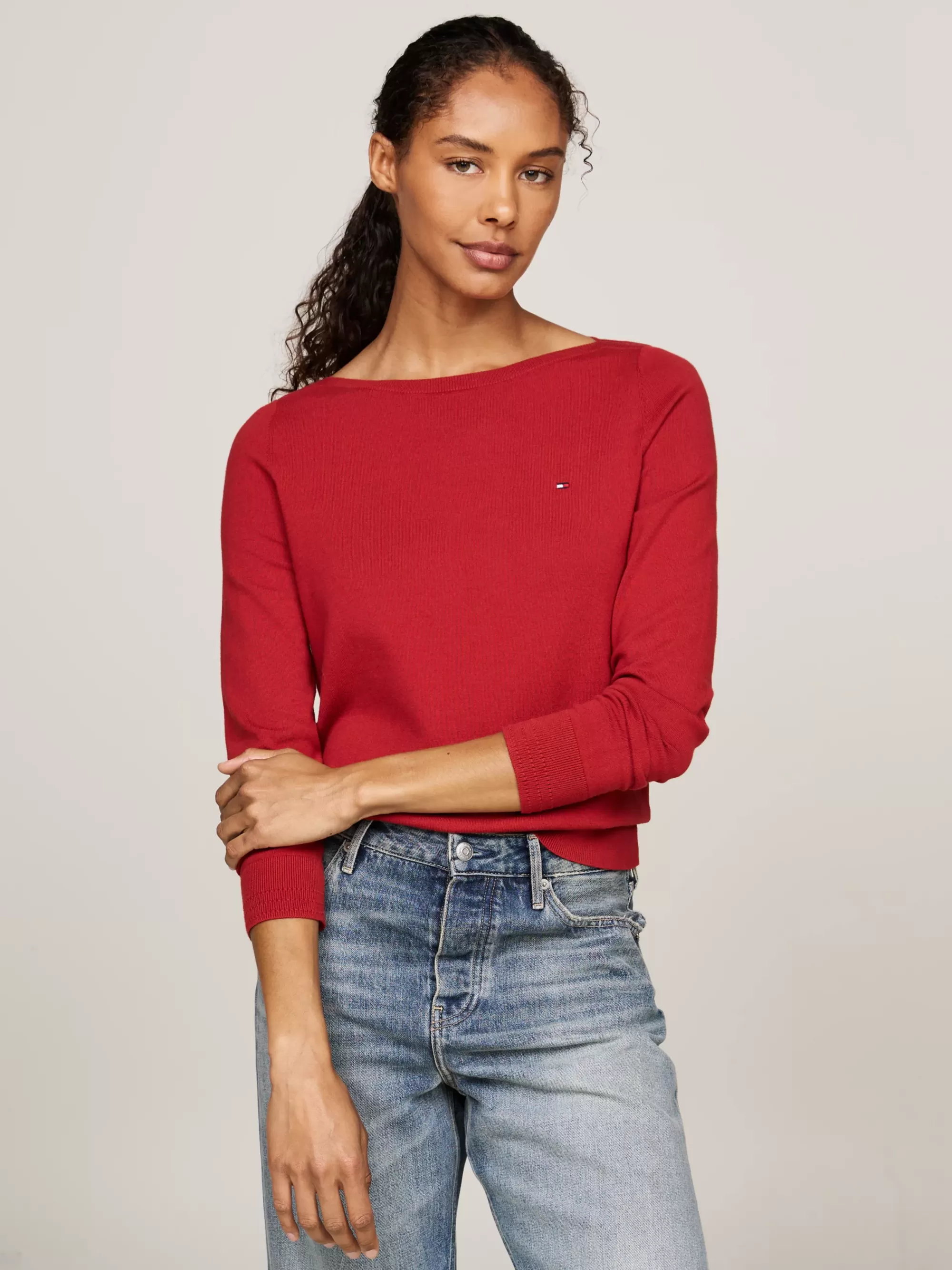 Truien Met Ronde Hals | Truien*Tommy Hilfiger Trui Met Boothals En Geborduurde Vlag DARK MAGMA