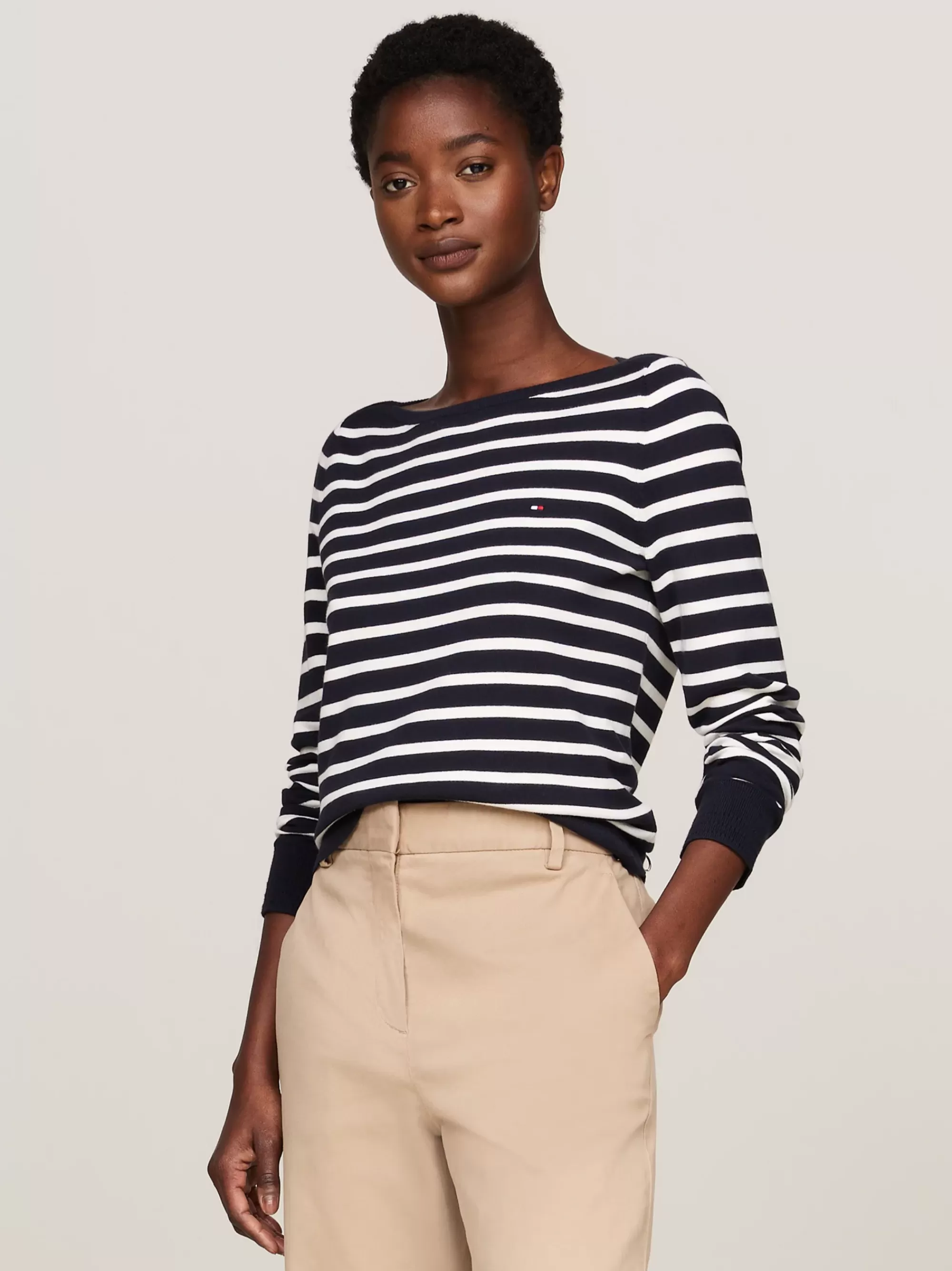 Truien Met Ronde Hals | Truien*Tommy Hilfiger Trui Met Boothals En Geborduurde Vlag BRETON STP DESERT SKY/ IVORY PETAL