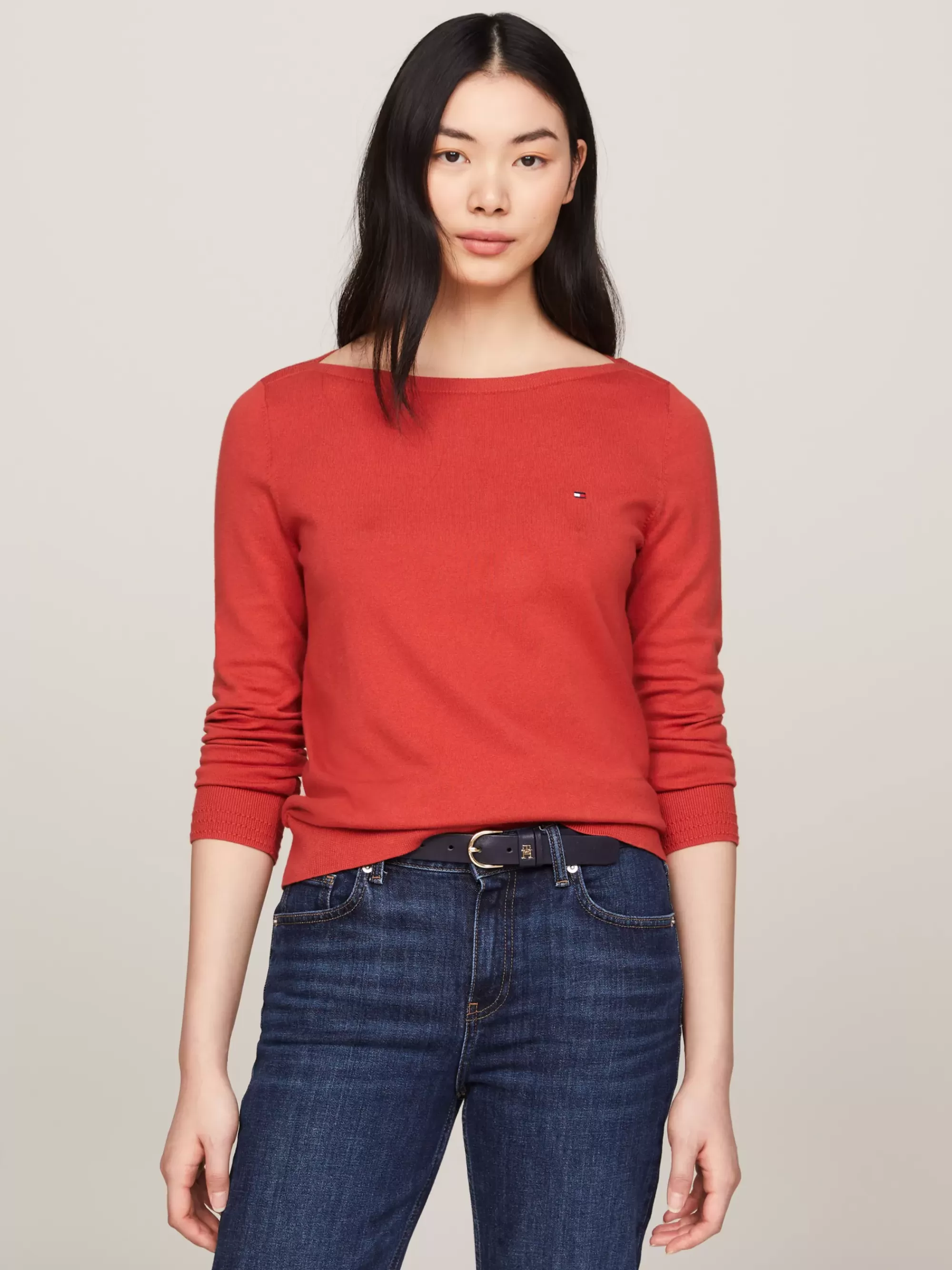 Truien Met Ronde Hals | Truien*Tommy Hilfiger Trui Met Boothals En Geborduurde Vlag TERRA RED
