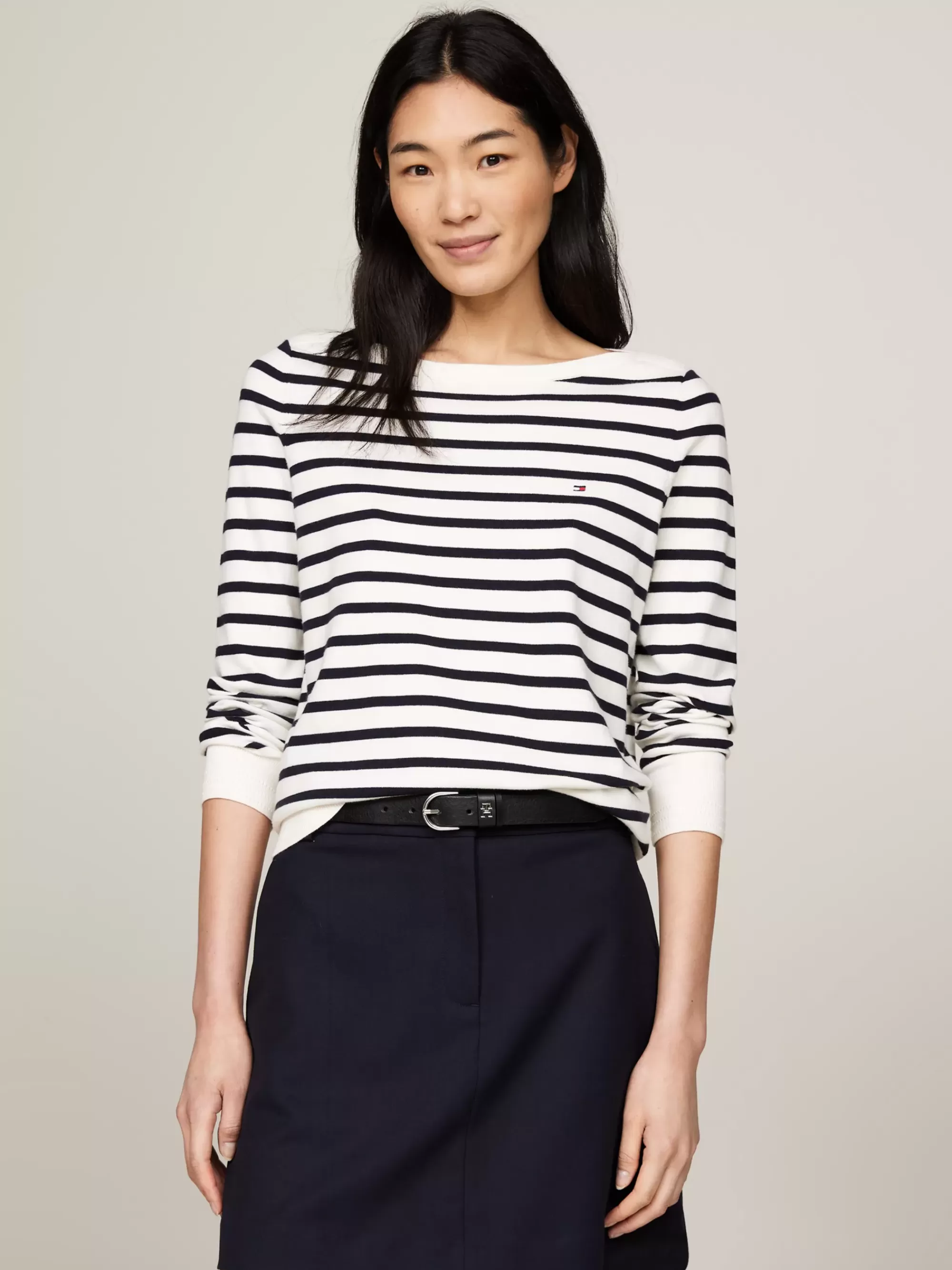 Truien Met Ronde Hals | Truien*Tommy Hilfiger Trui Met Boothals En Geborduurde Vlag IVORY PETAL/ DESERT SKY STP