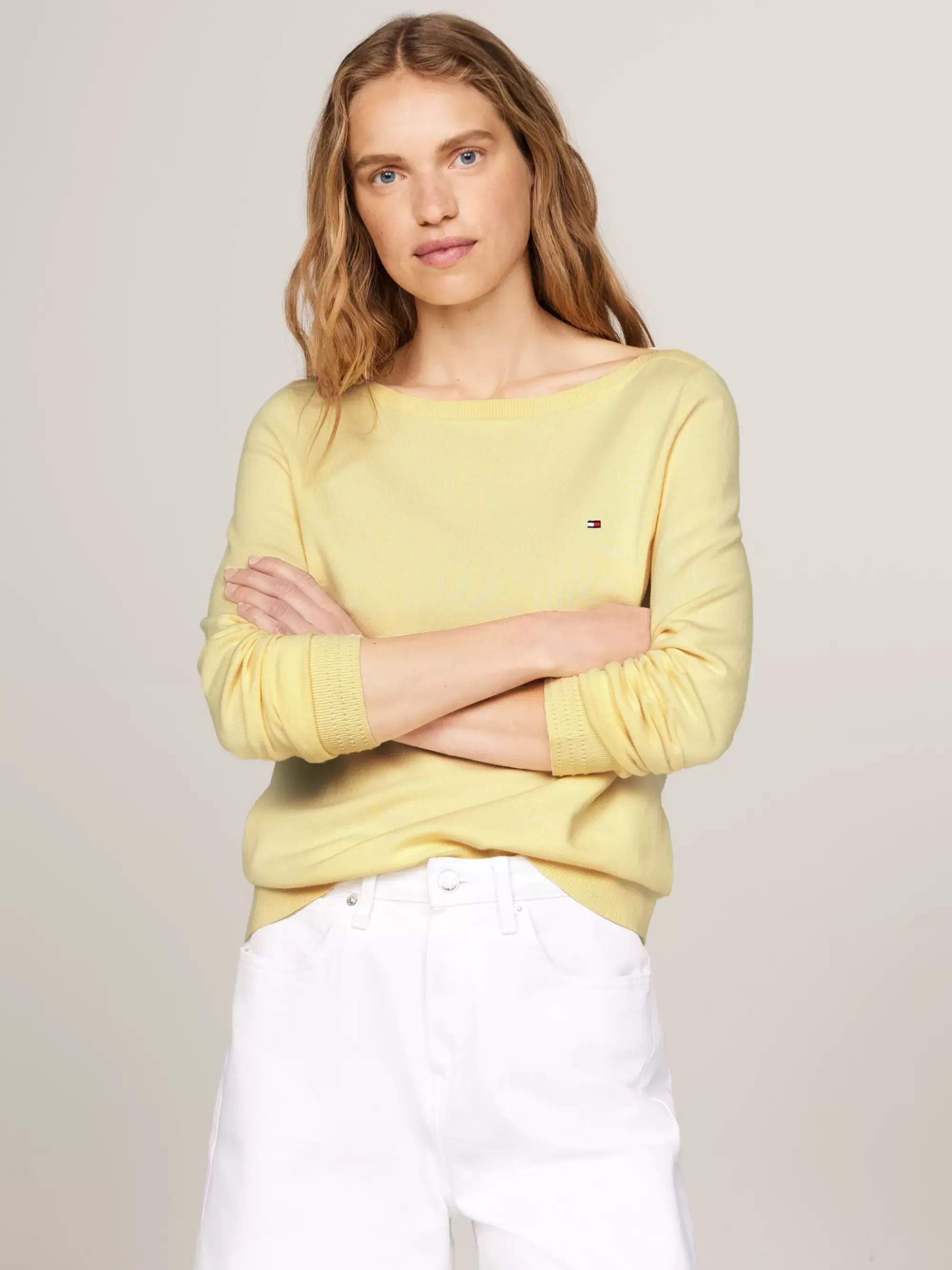 Truien | Truien & Vesten*Tommy Hilfiger Trui Met Boothals En Geborduurde Vlag LEMON ZEST