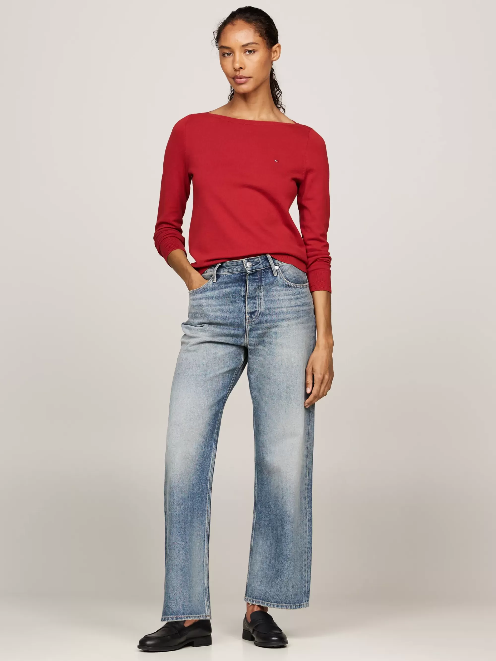 Truien Met Ronde Hals | Truien*Tommy Hilfiger Trui Met Boothals En Geborduurde Vlag DARK MAGMA