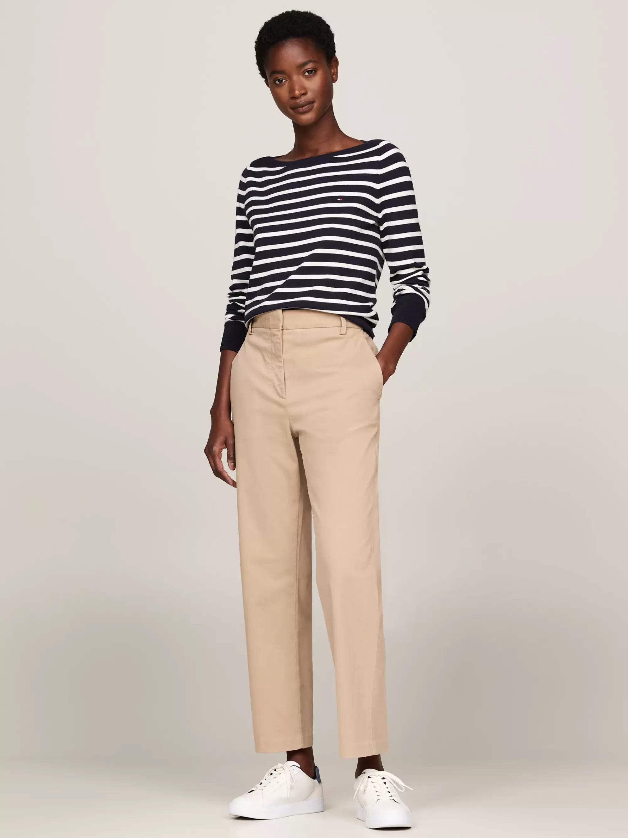 Truien Met Ronde Hals | Truien*Tommy Hilfiger Trui Met Boothals En Geborduurde Vlag BRETON STP DESERT SKY/ IVORY PETAL