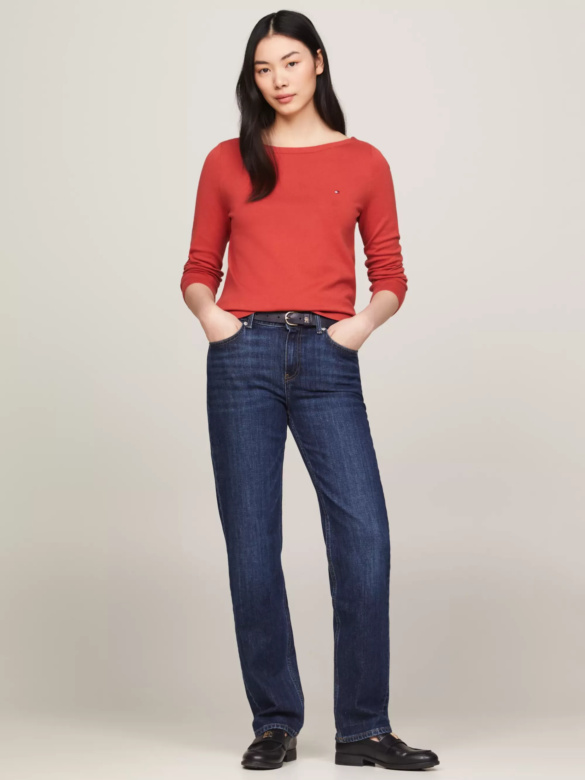 Truien Met Ronde Hals | Truien*Tommy Hilfiger Trui Met Boothals En Geborduurde Vlag TERRA RED