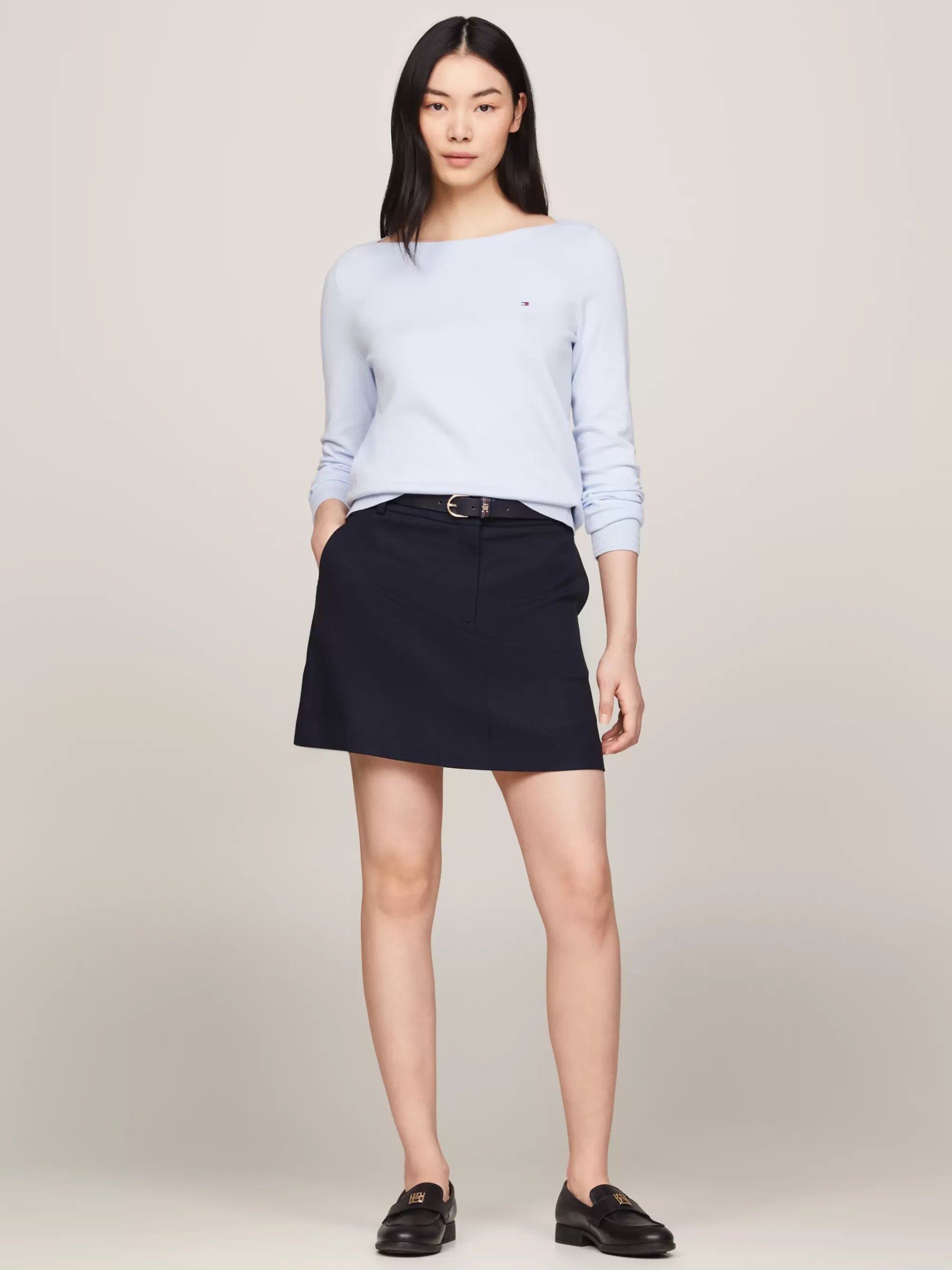 Truien Met Ronde Hals | Truien*Tommy Hilfiger Trui Met Boothals En Geborduurde Vlag BREEZY BLUE
