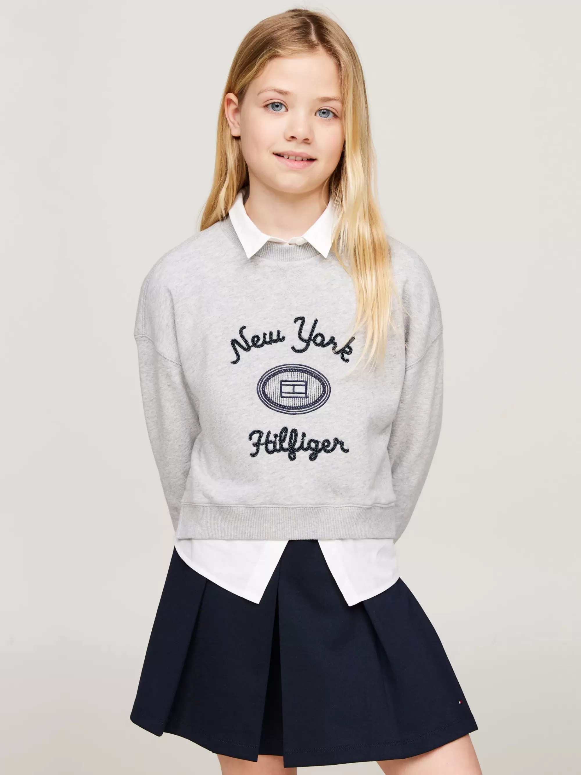 Sweatshirts & Hoodies*Tommy Hilfiger Trui Met Geborduurd Logo En Dubbele Zoom LIGHT GREY HEATHER