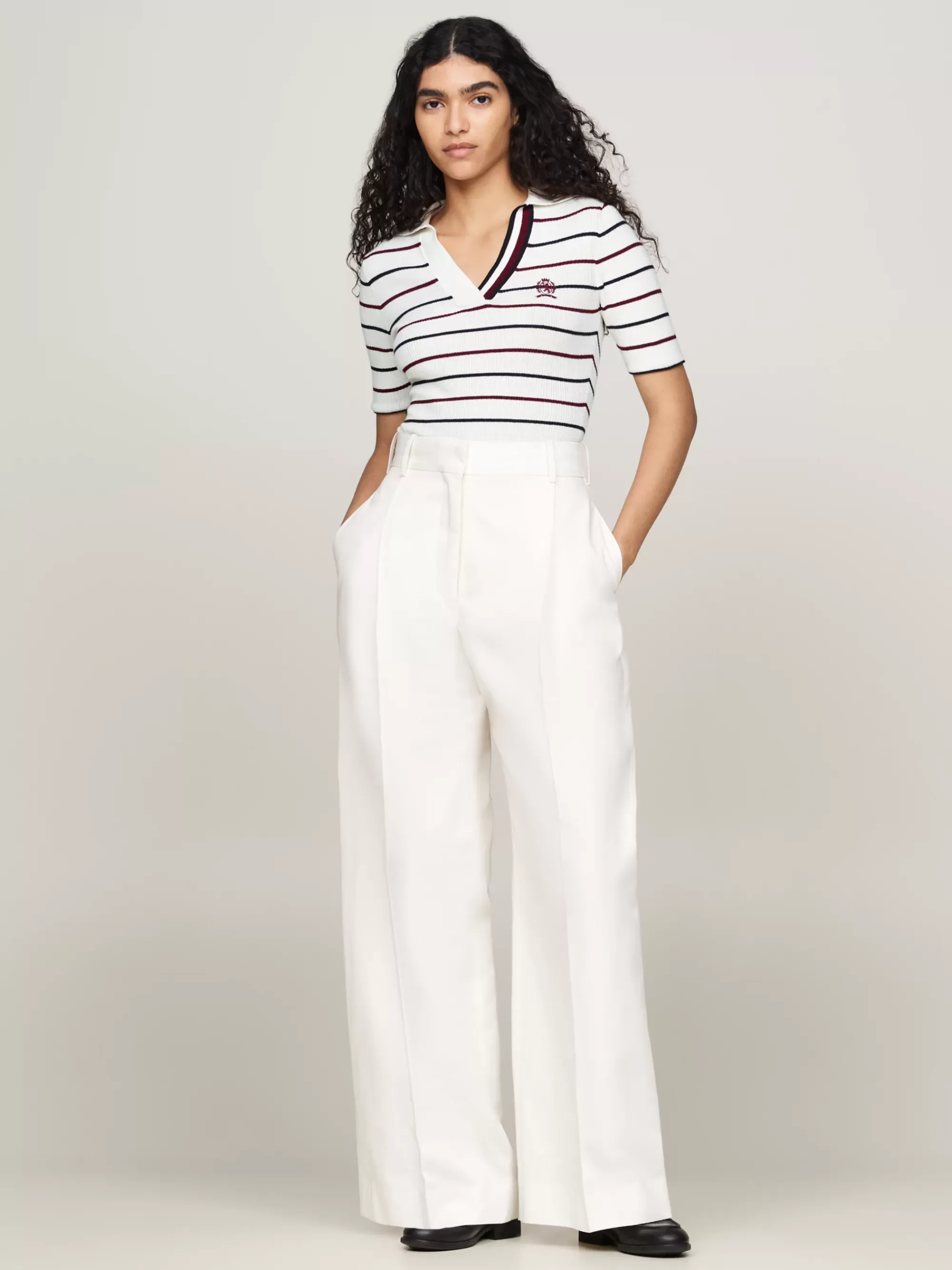 Truien | Truien & Vesten*Tommy Hilfiger Trui Met Korte Mouwen En Signature-streep ECRU