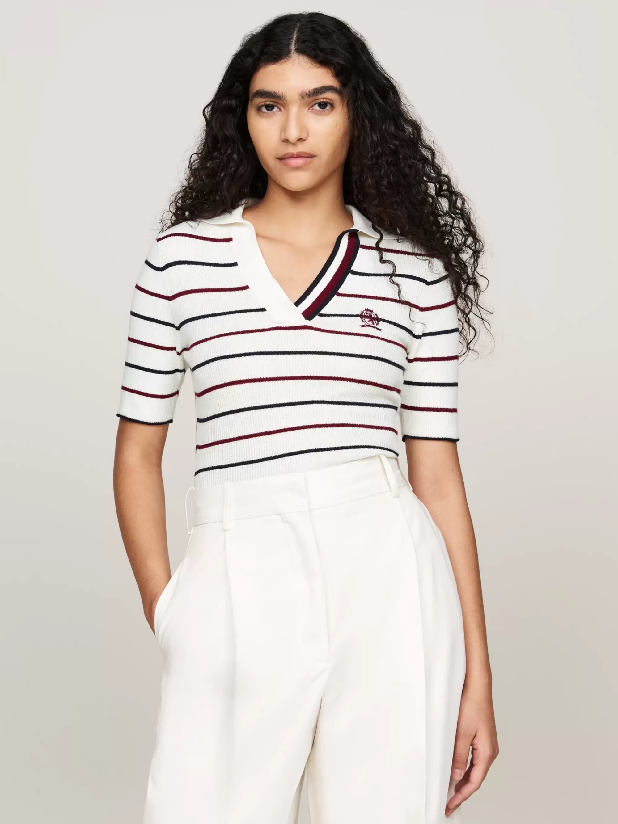 Truien | Truien & Vesten*Tommy Hilfiger Trui Met Korte Mouwen En Signature-streep ECRU
