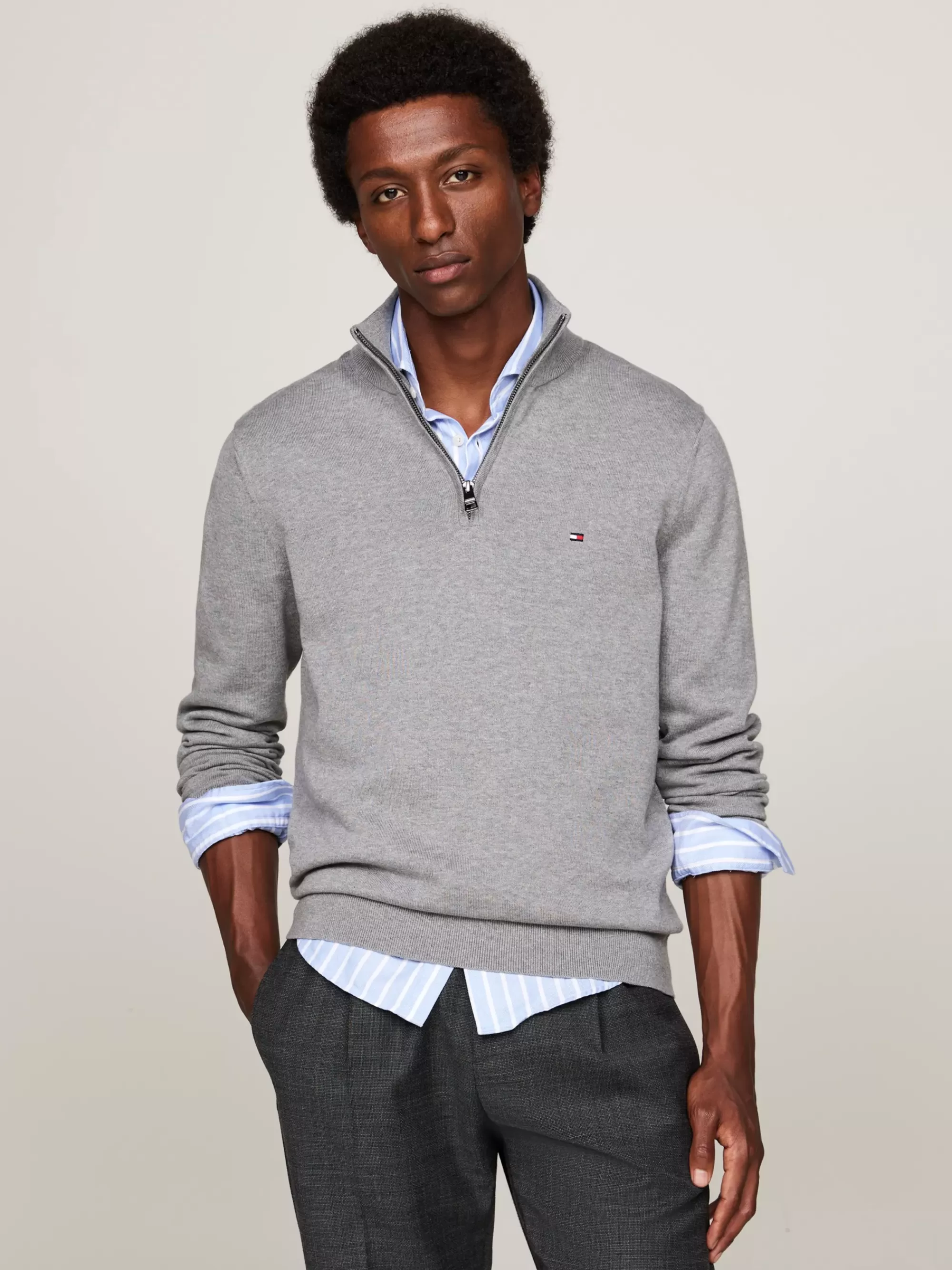 Trui Met Rits | Truien*Tommy Hilfiger Trui Met Opstaande Hals En Halve Rits MEDIUM GREY HEATHER