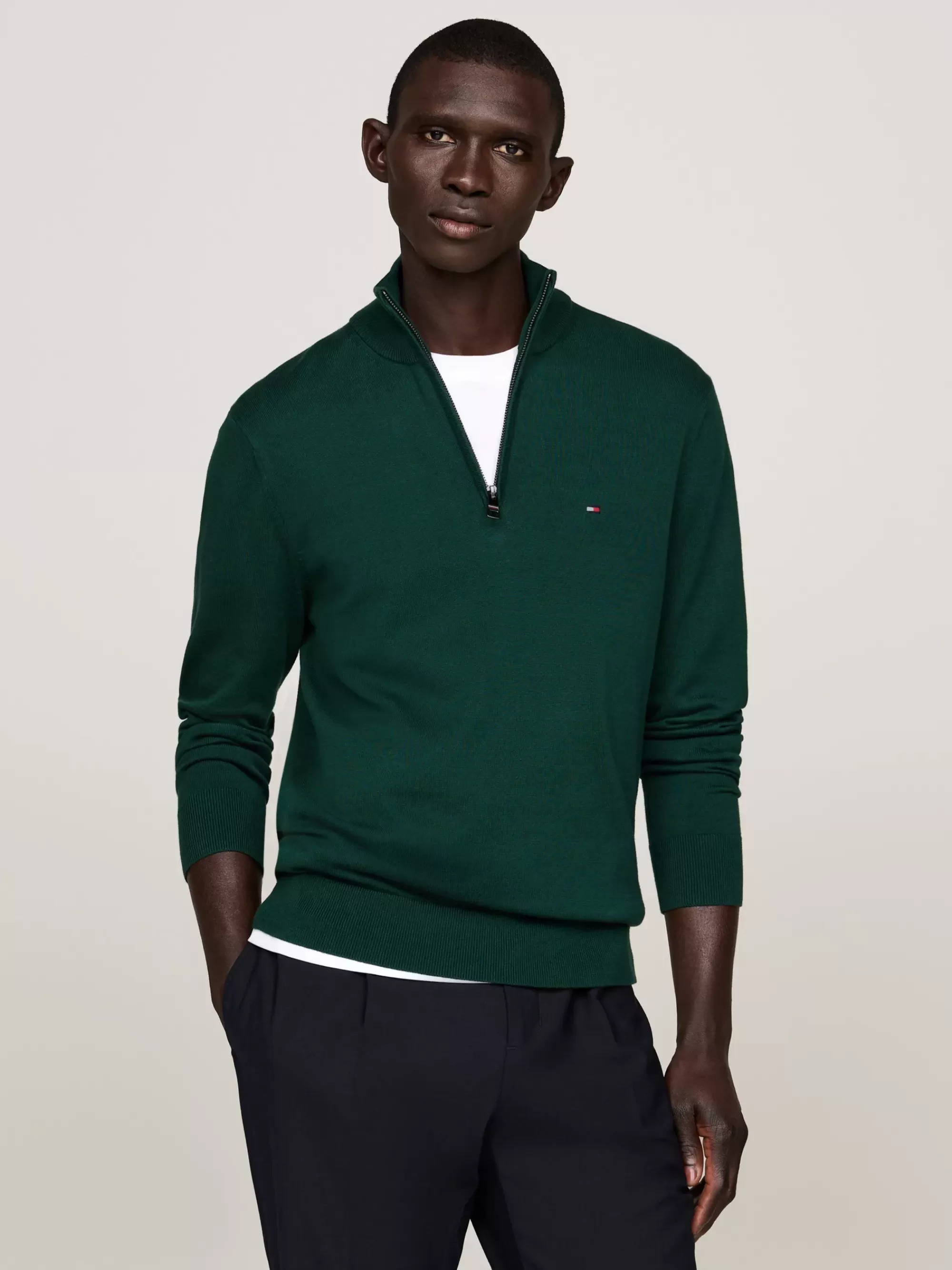 Trui Met Rits | Truien*Tommy Hilfiger Trui Met Opstaande Hals En Halve Rits ORNAMENTAL GREEN