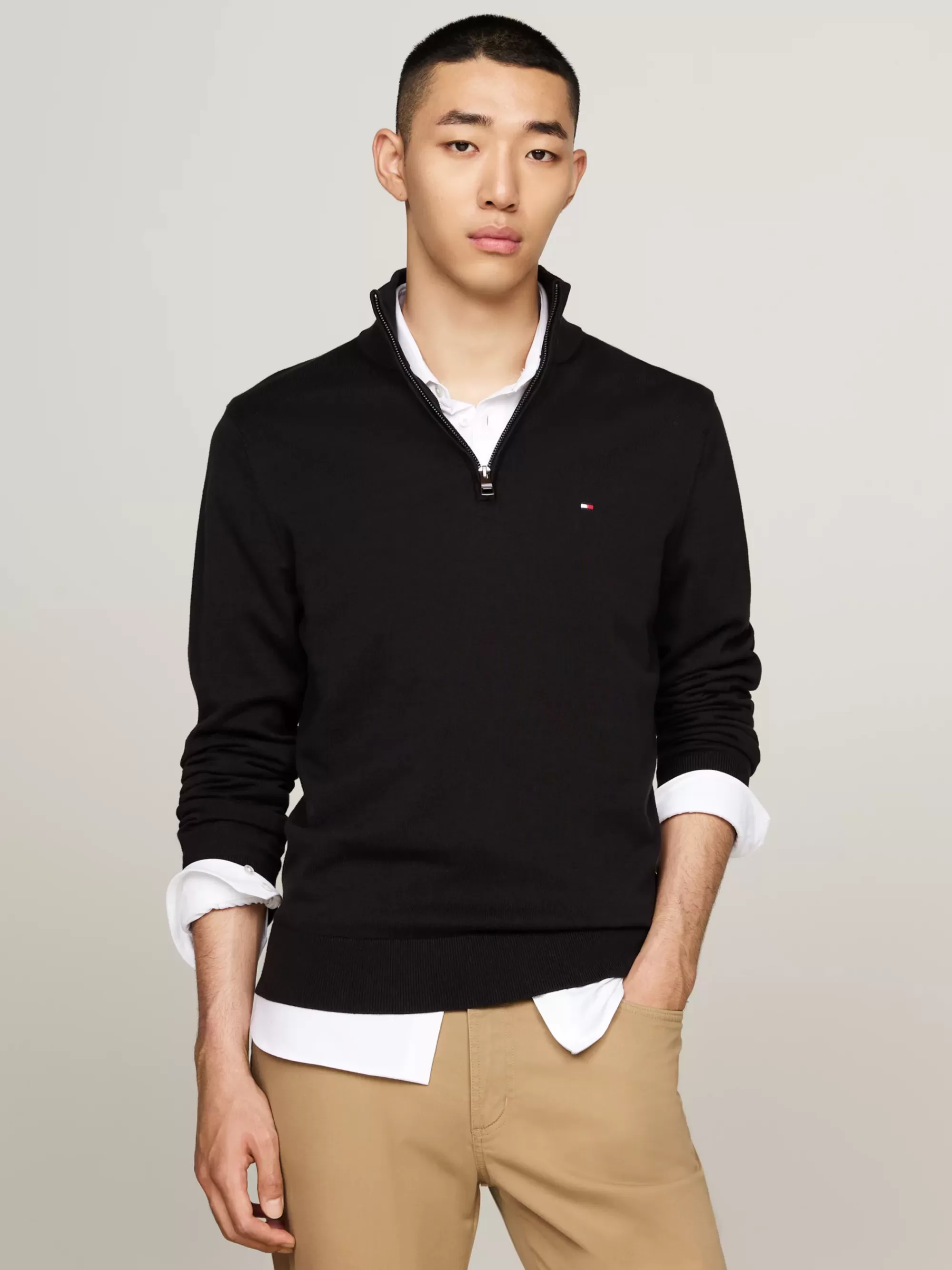 Trui Met Rits | Truien*Tommy Hilfiger Trui Met Opstaande Hals En Halve Rits BLACK