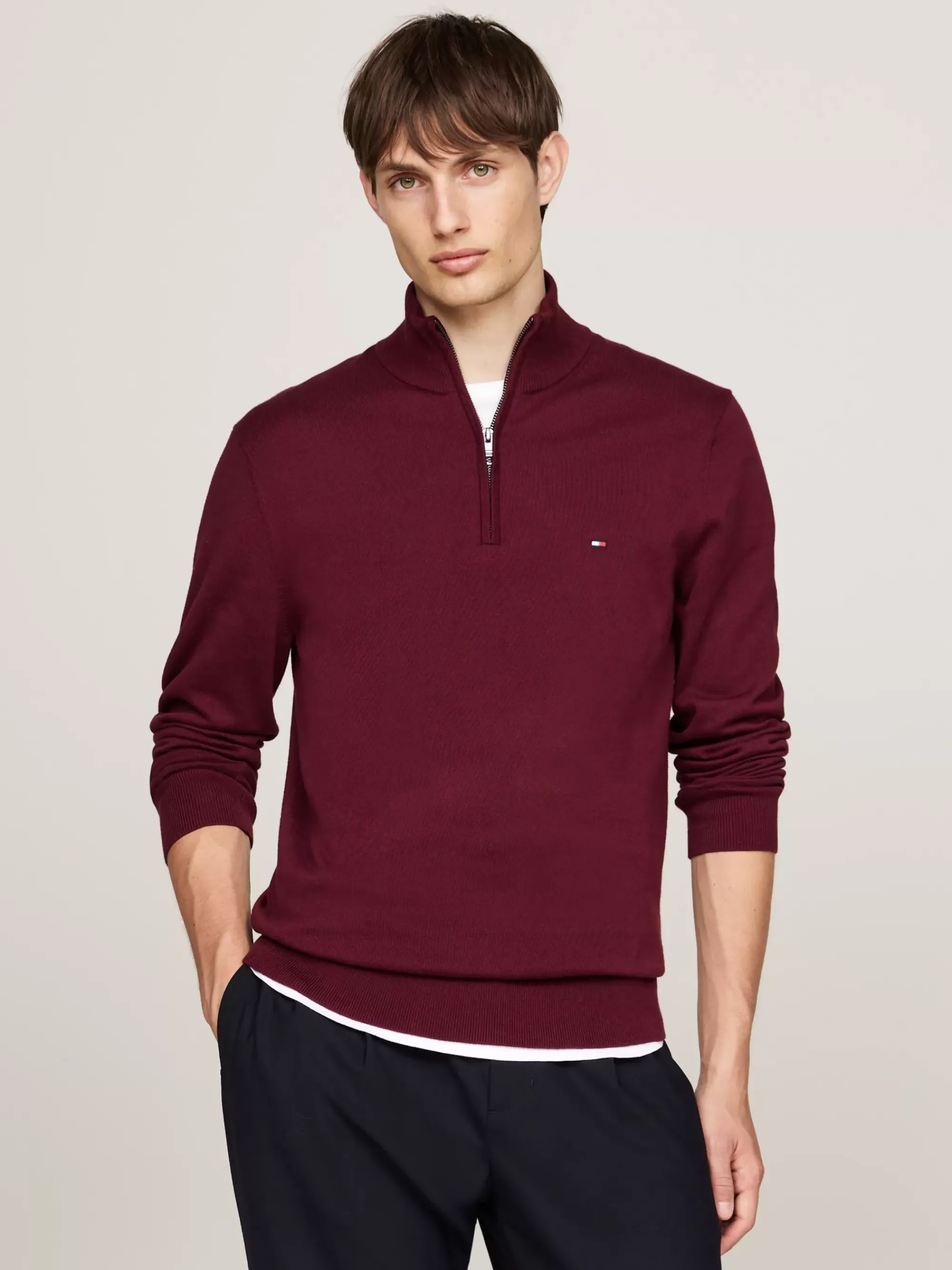 Trui Met Rits | Truien*Tommy Hilfiger Trui Met Opstaande Hals En Halve Rits DEEP ROUGE