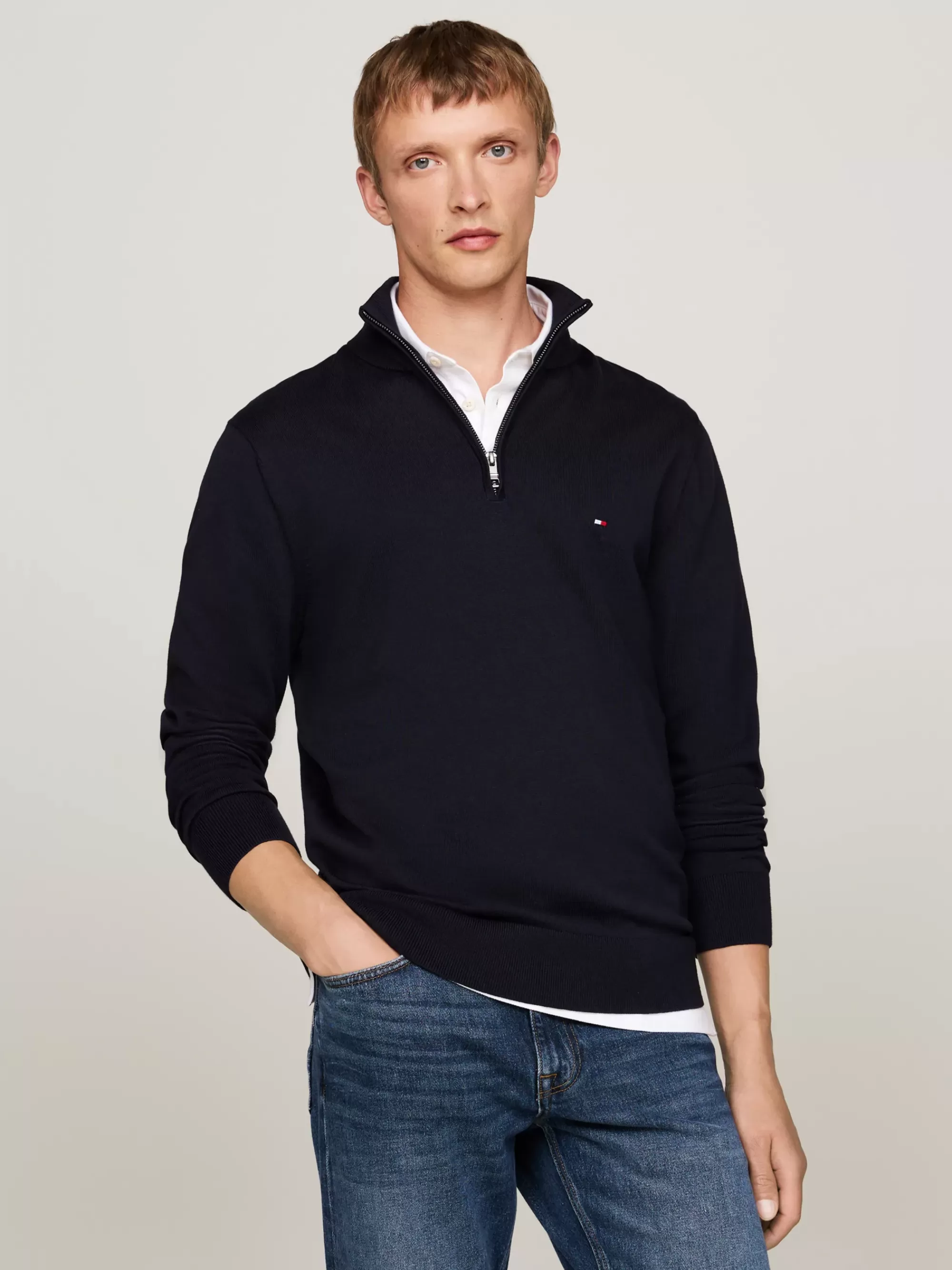 Trui Met Rits | Truien*Tommy Hilfiger Trui Met Opstaande Hals En Halve Rits DESERT SKY