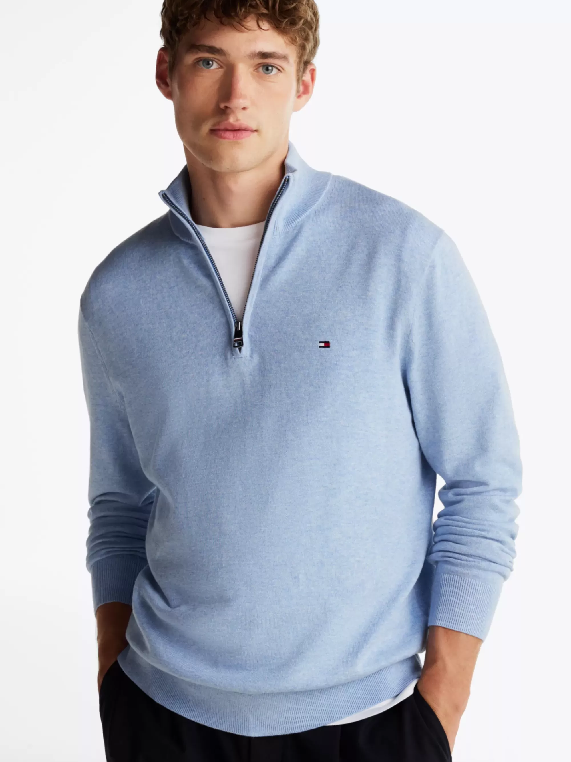 Trui Met Rits | Truien*Tommy Hilfiger Trui Met Opstaande Hals En Halve Rits VESSEL BLUE HEATHER