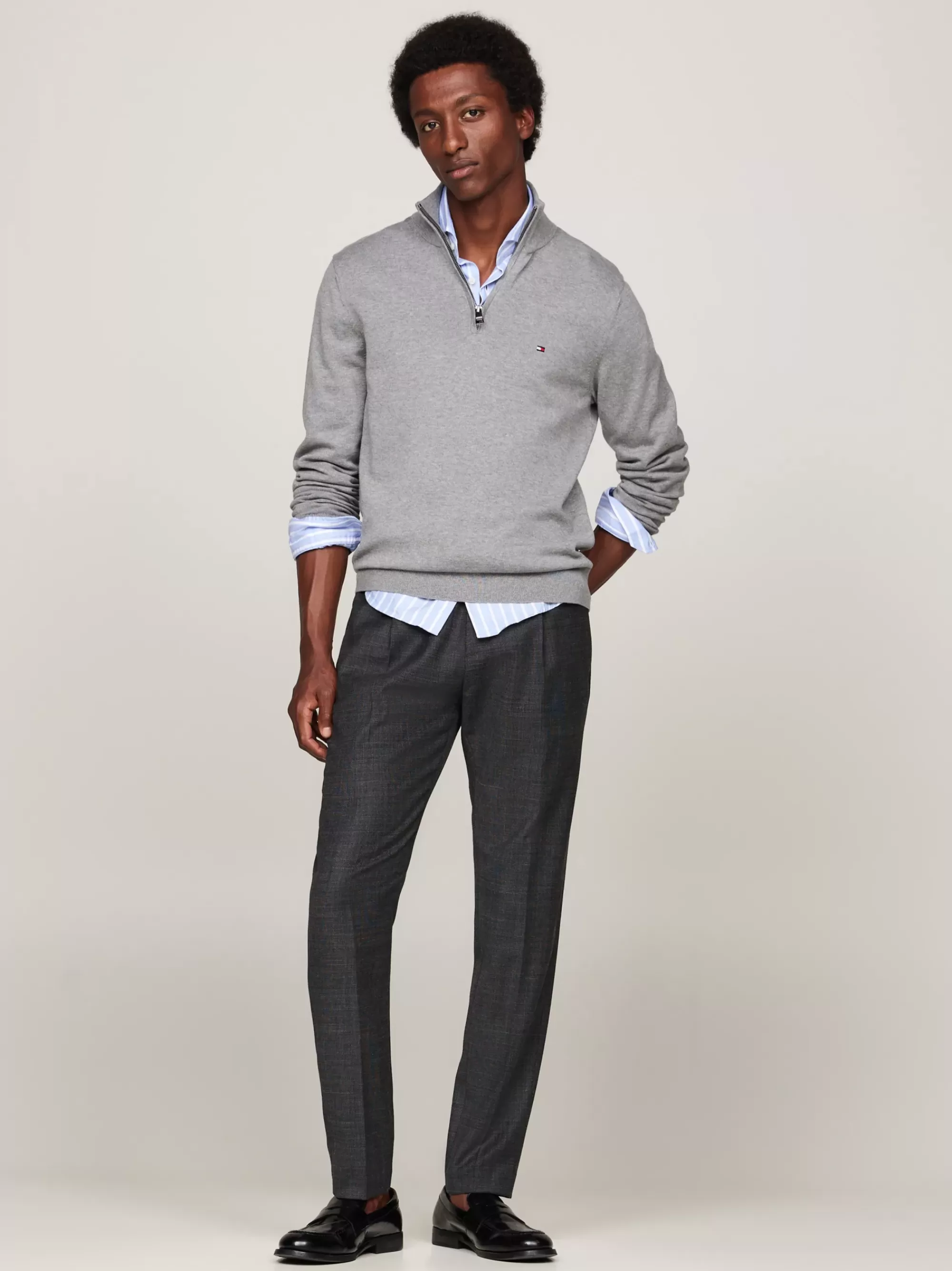 Trui Met Rits | Truien*Tommy Hilfiger Trui Met Opstaande Hals En Halve Rits MEDIUM GREY HEATHER