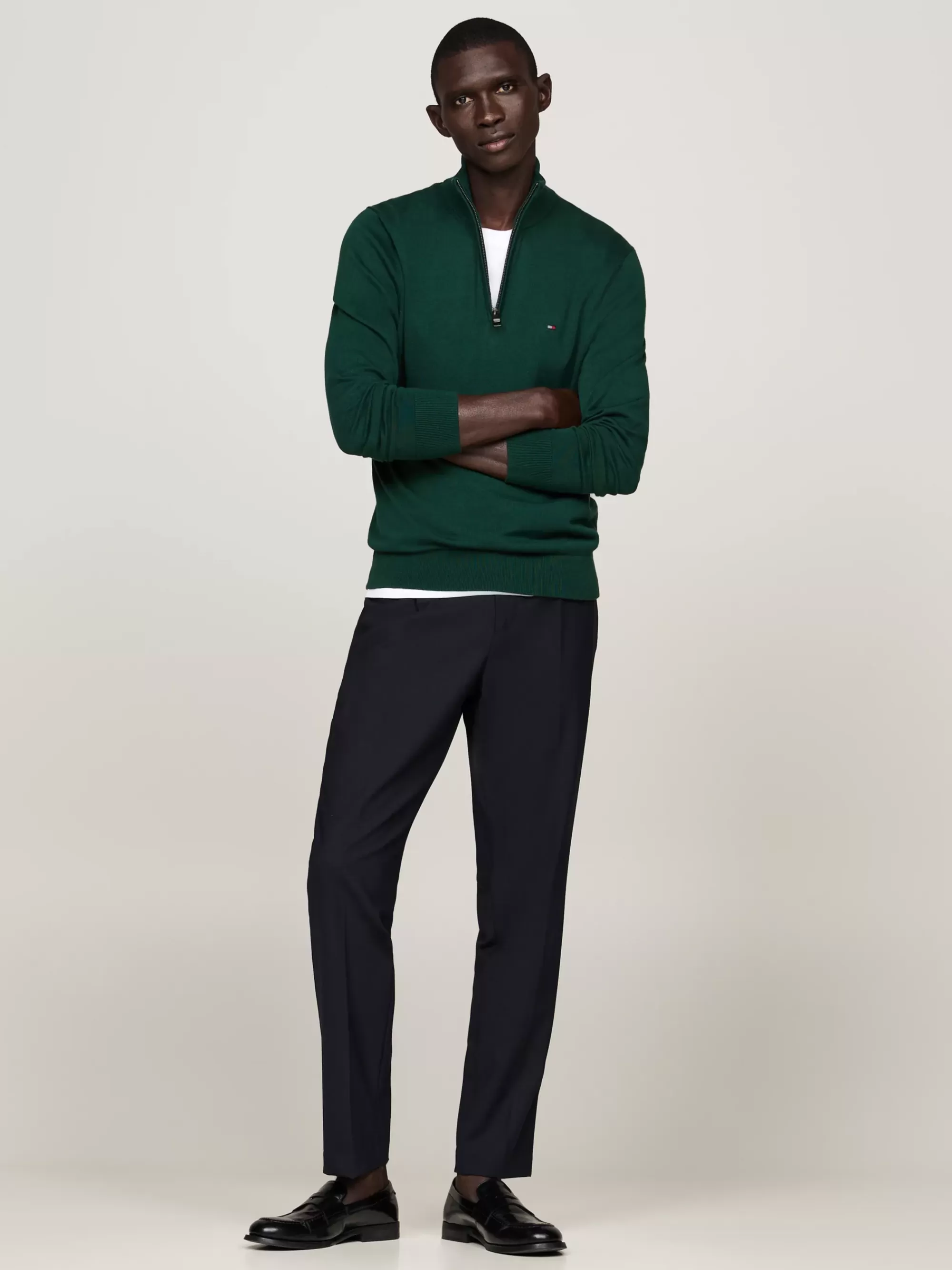 Trui Met Rits | Truien*Tommy Hilfiger Trui Met Opstaande Hals En Halve Rits ORNAMENTAL GREEN
