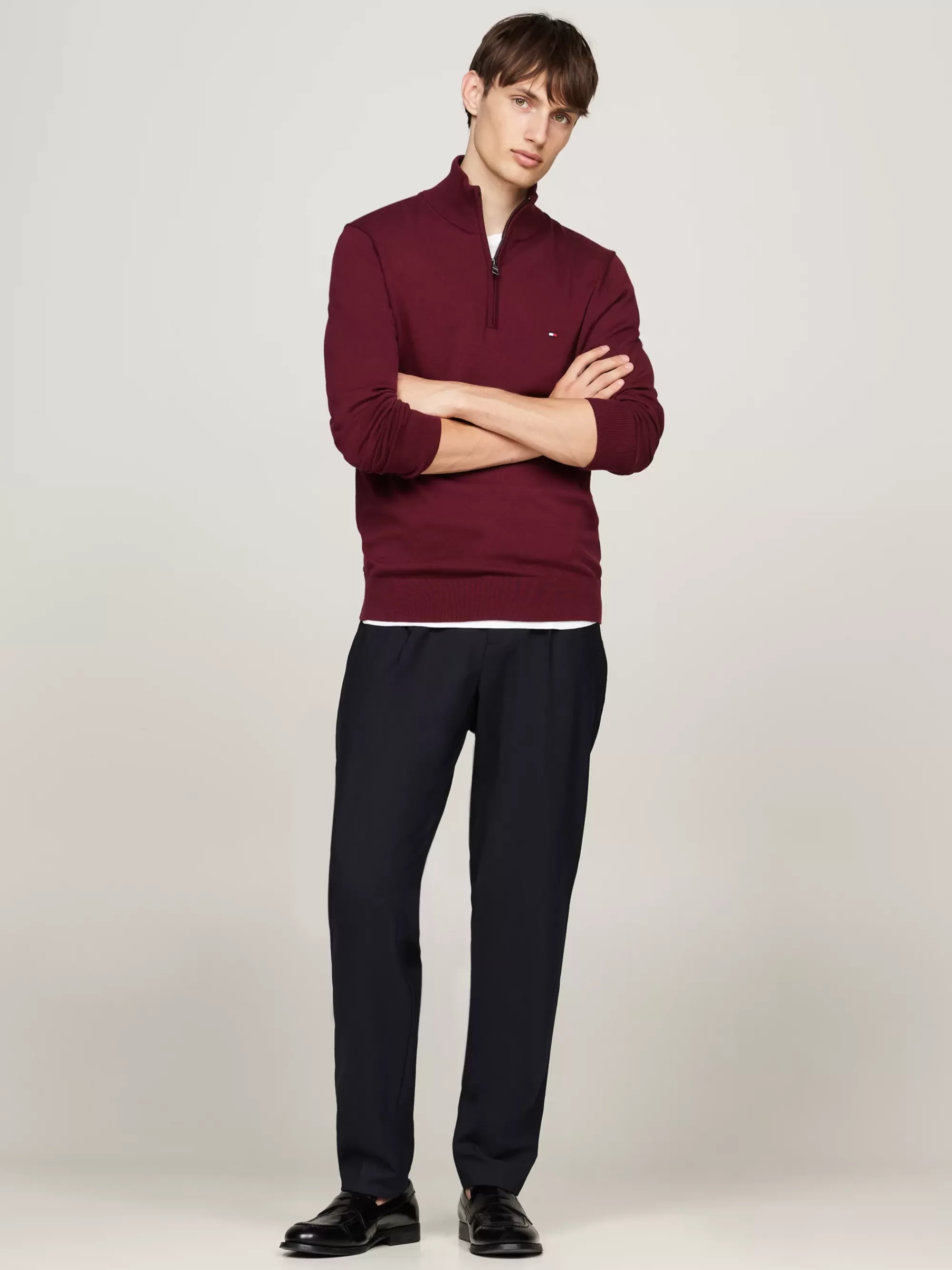 Trui Met Rits | Truien*Tommy Hilfiger Trui Met Opstaande Hals En Halve Rits DEEP ROUGE