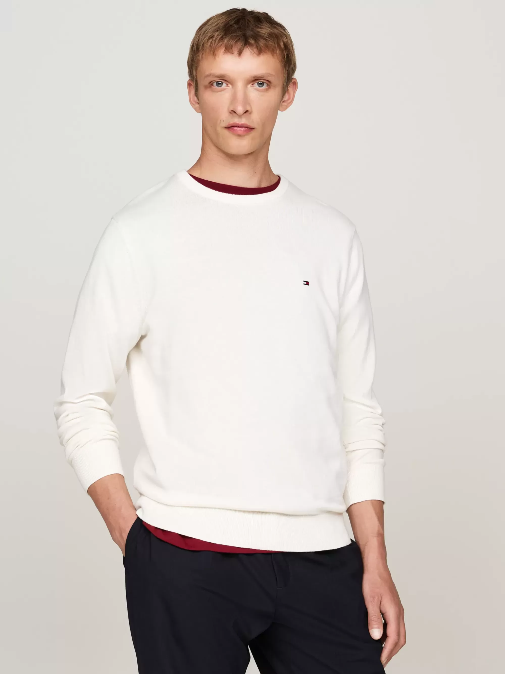 Truien Met Ronde Hals | Truien*Tommy Hilfiger Trui Met Ronde Hals En Geborduurde Vlag IVORY