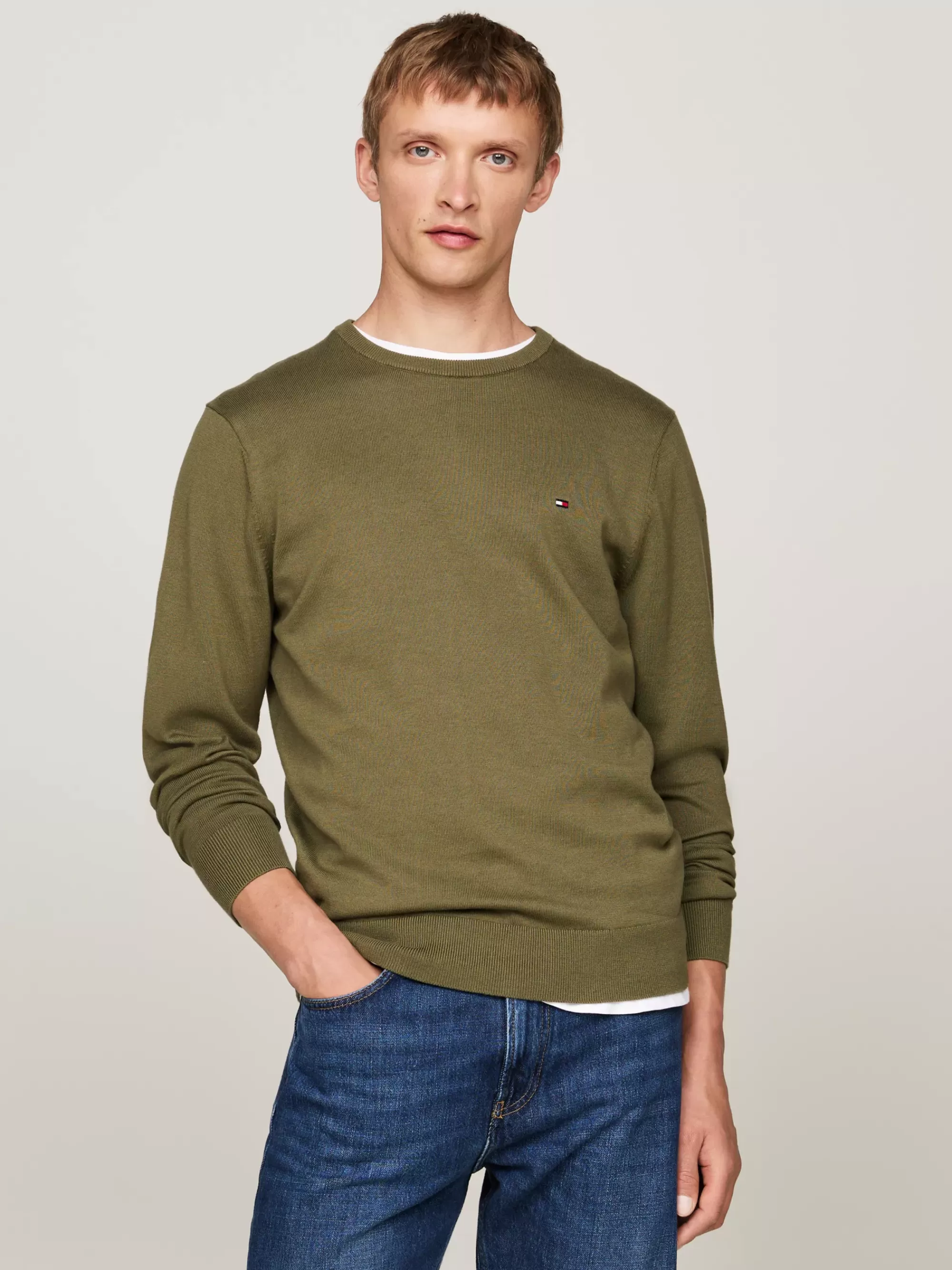 Truien Met Ronde Hals | Truien*Tommy Hilfiger Trui Met Ronde Hals En Geborduurde Vlag UTILITY OLIVE