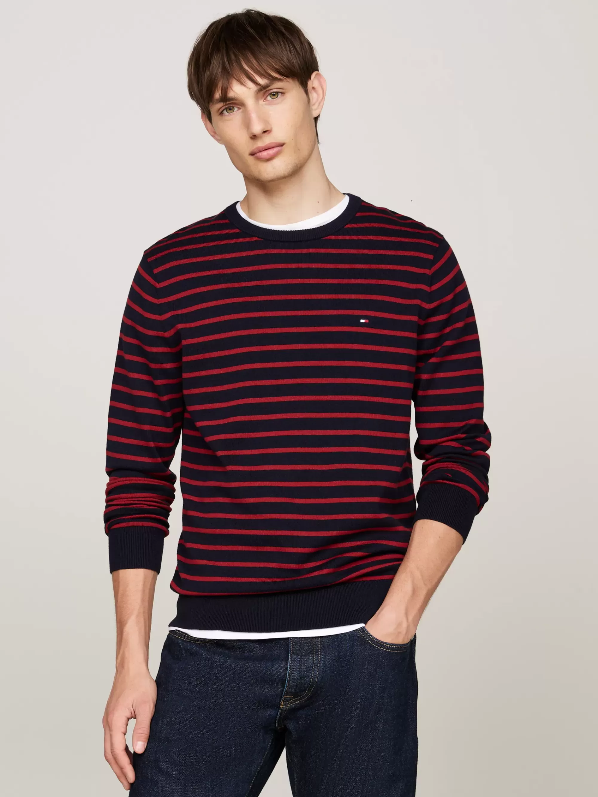 Truien Met Ronde Hals | Truien*Tommy Hilfiger Trui Met Ronde Hals En Geborduurde Vlag DESERT SKY/ DARK MAGMA