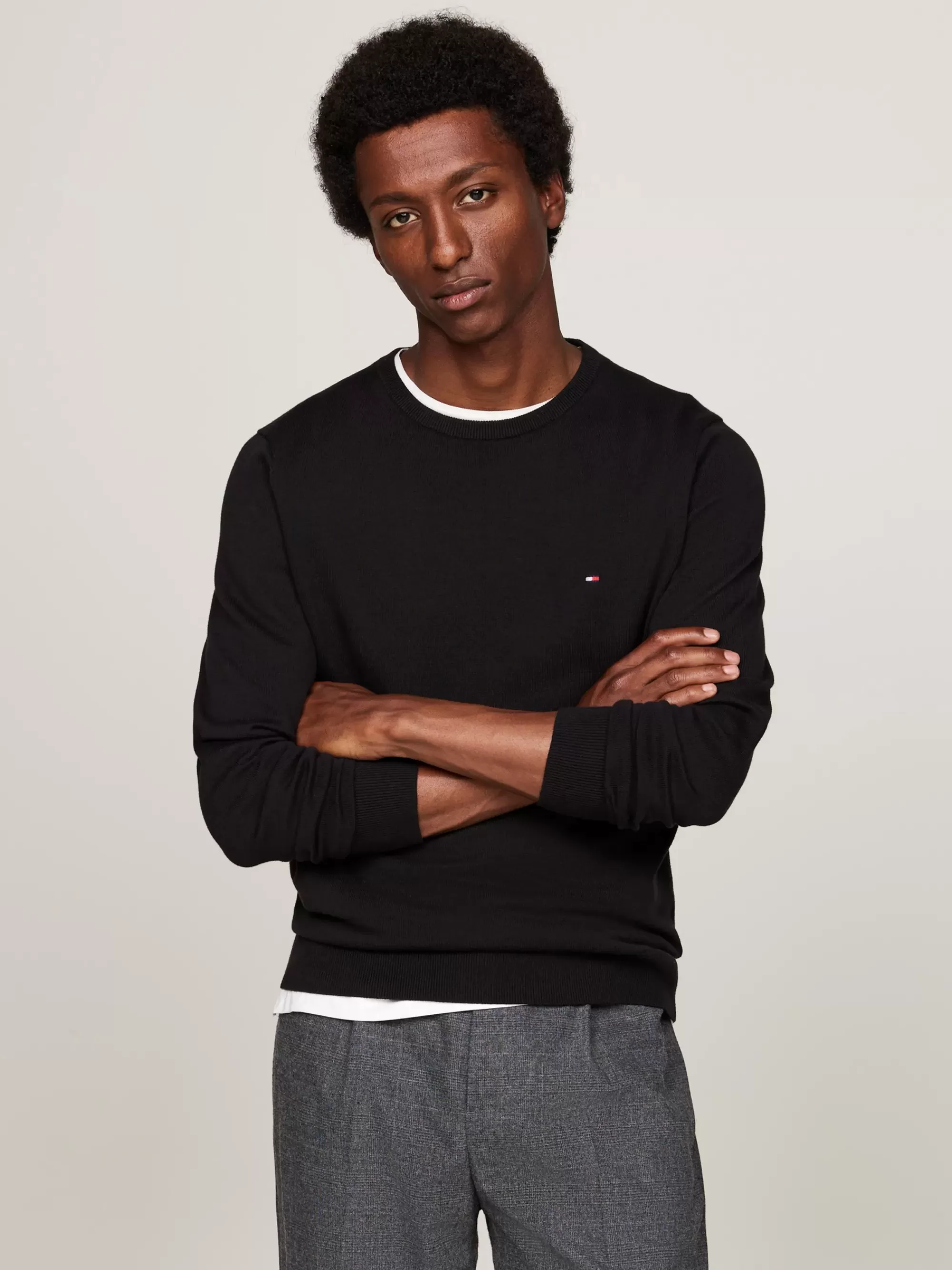 Truien Met Ronde Hals | Truien*Tommy Hilfiger Trui Met Ronde Hals En Geborduurde Vlag BLACK
