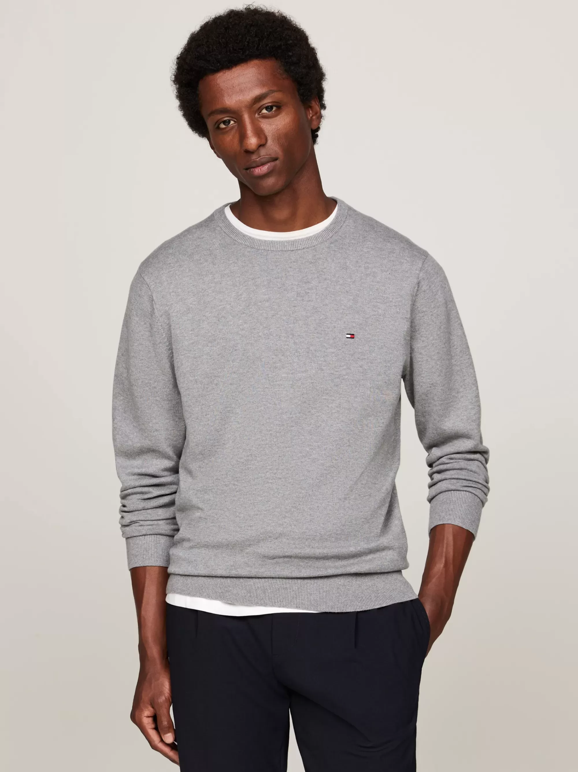 Truien Met Ronde Hals | Truien*Tommy Hilfiger Trui Met Ronde Hals En Geborduurde Vlag MEDIUM GREY HEATHER