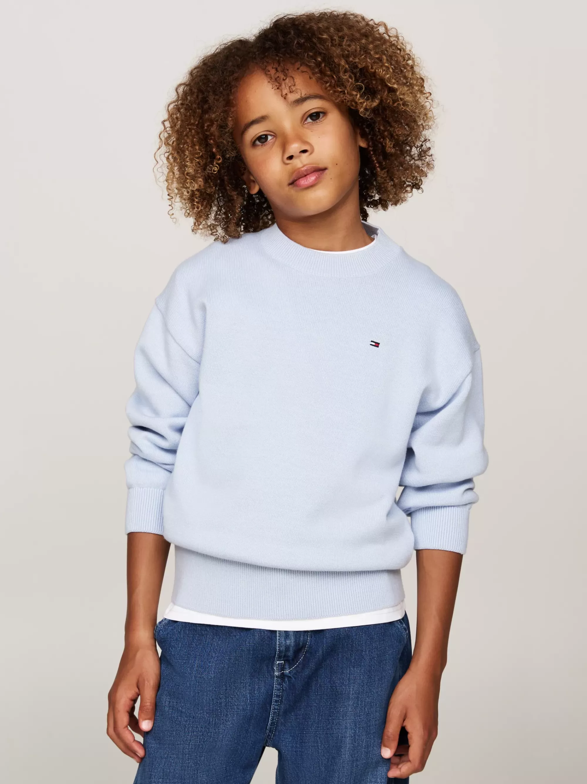 Truien & Vesten*Tommy Hilfiger Trui Met Ronde Hals En Geborduurde Vlag BREEZY BLUE