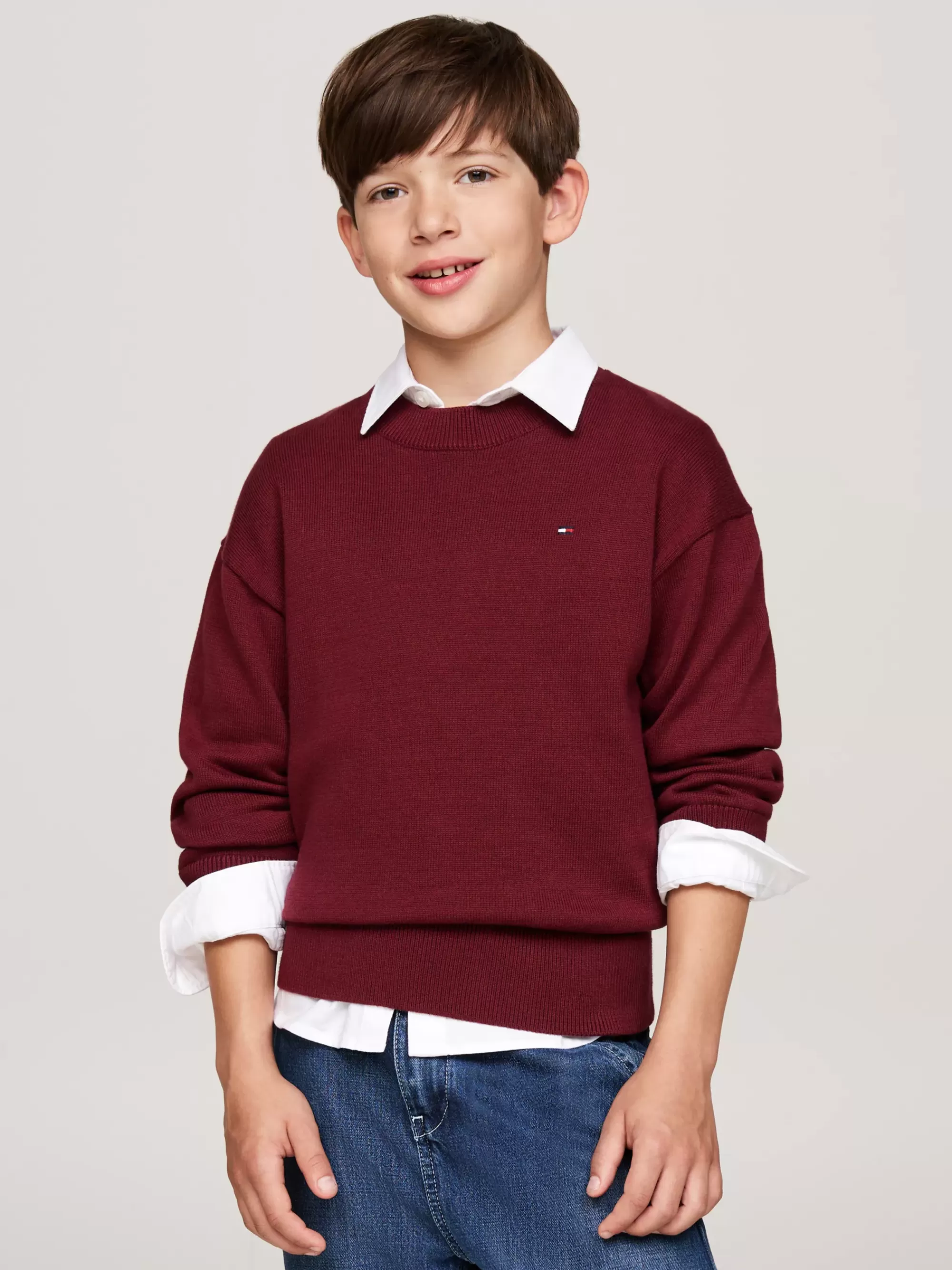 Truien & Vesten*Tommy Hilfiger Trui Met Ronde Hals En Geborduurde Vlag DEEP ROUGE