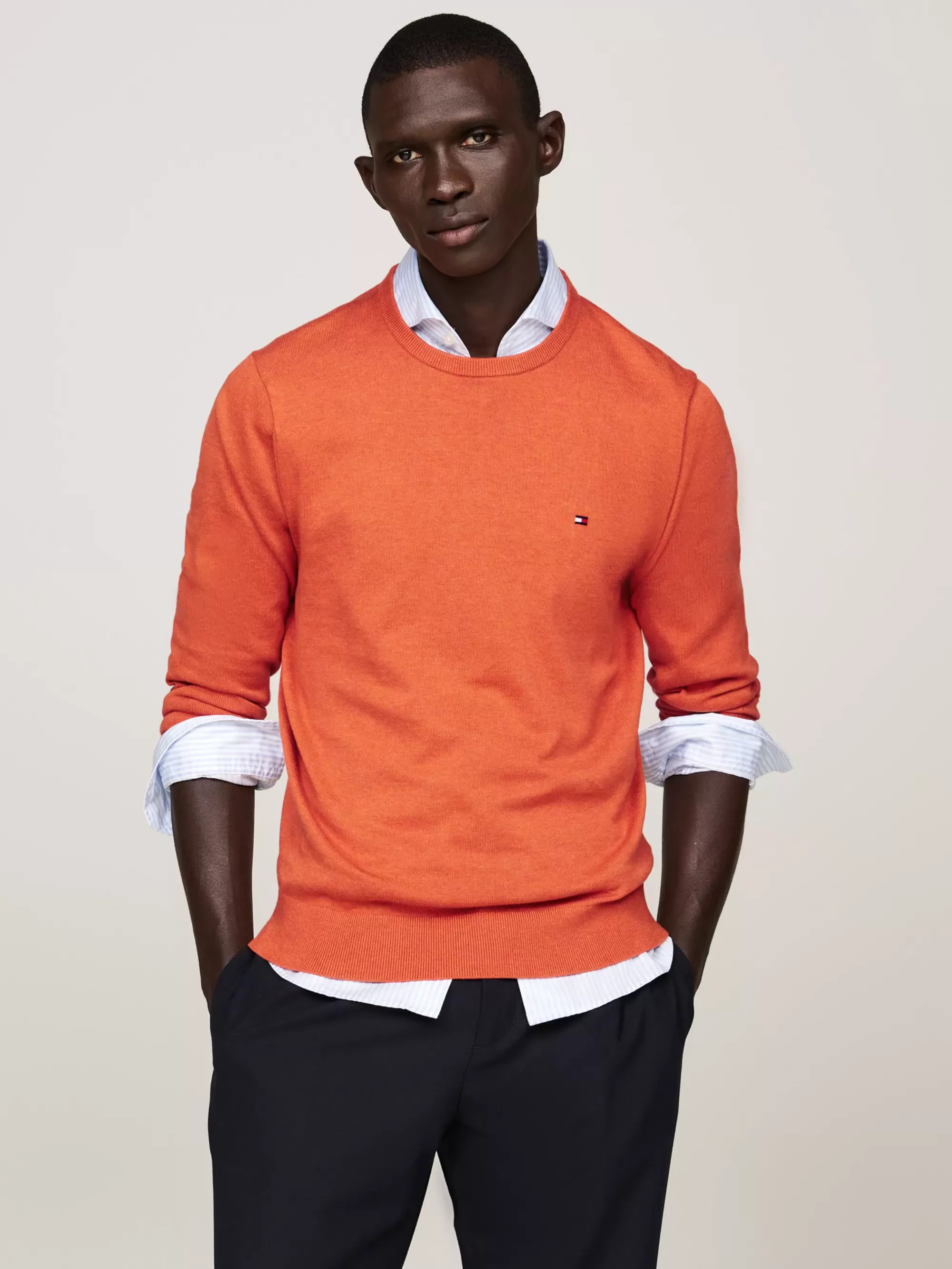 Truien Met Ronde Hals | Truien*Tommy Hilfiger Trui Met Ronde Hals En Geborduurde Vlag ORANGE THUNDER HEATHER