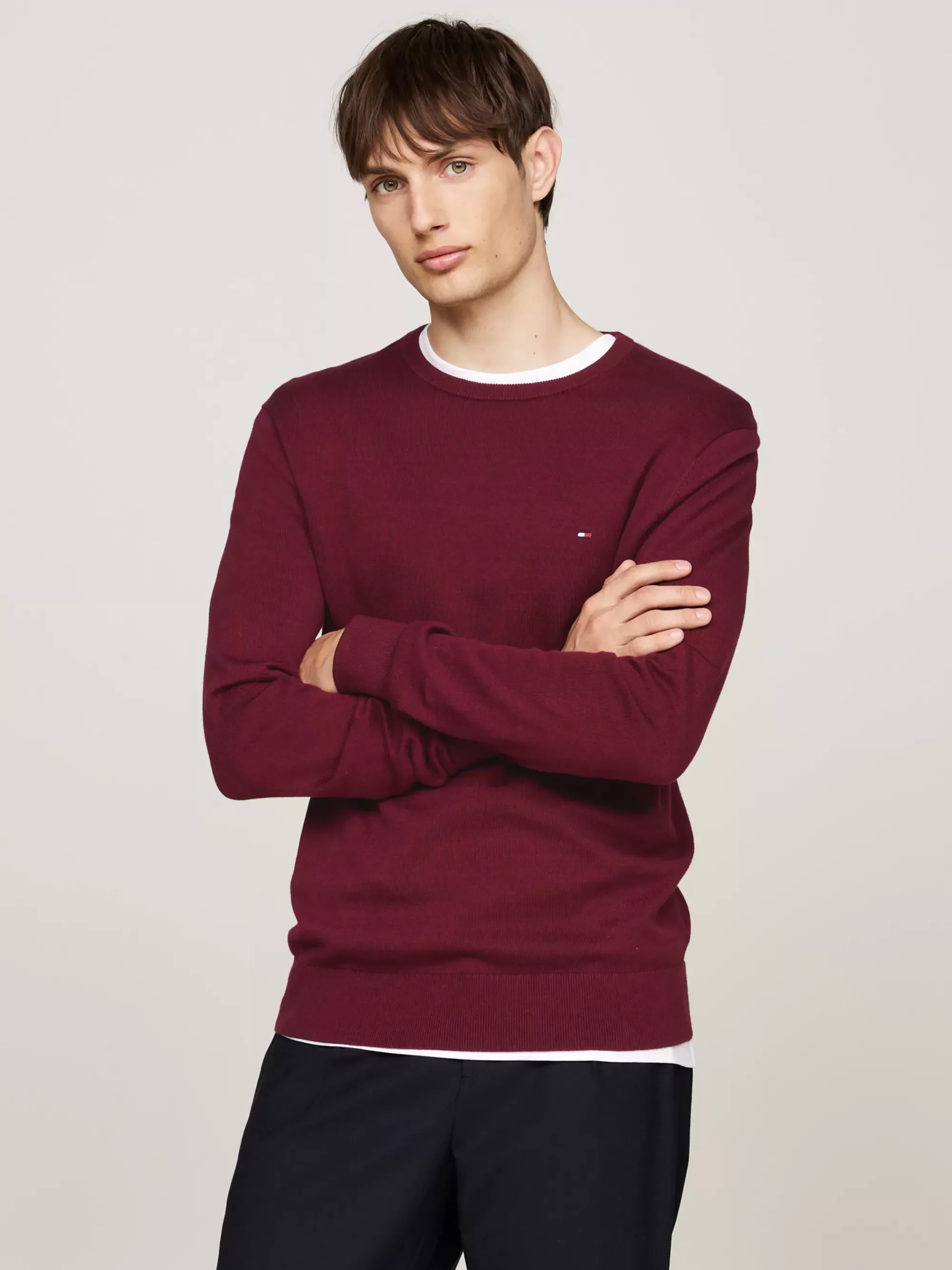 Truien Met Ronde Hals | Truien*Tommy Hilfiger Trui Met Ronde Hals En Geborduurde Vlag DEEP ROUGE