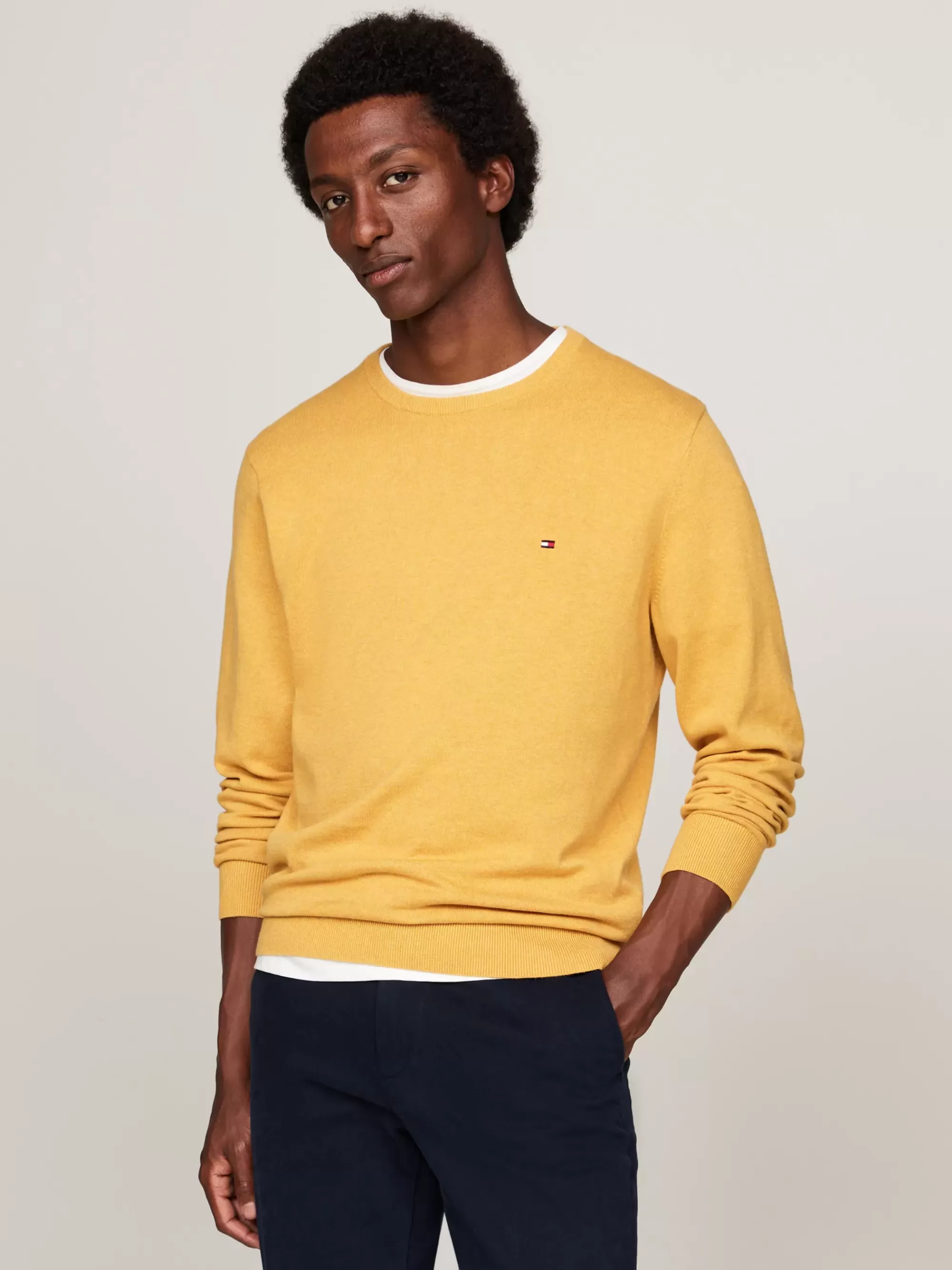 Truien Met Ronde Hals | Truien*Tommy Hilfiger Trui Met Ronde Hals En Geborduurde Vlag CITY YELLOW HEATHER