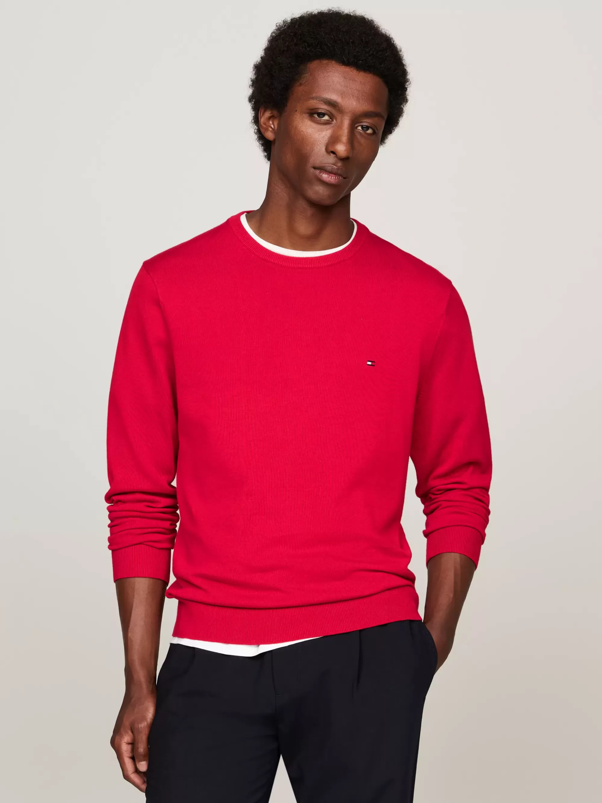 Truien Met Ronde Hals | Truien*Tommy Hilfiger Trui Met Ronde Hals En Geborduurde Vlag PRIMARY RED
