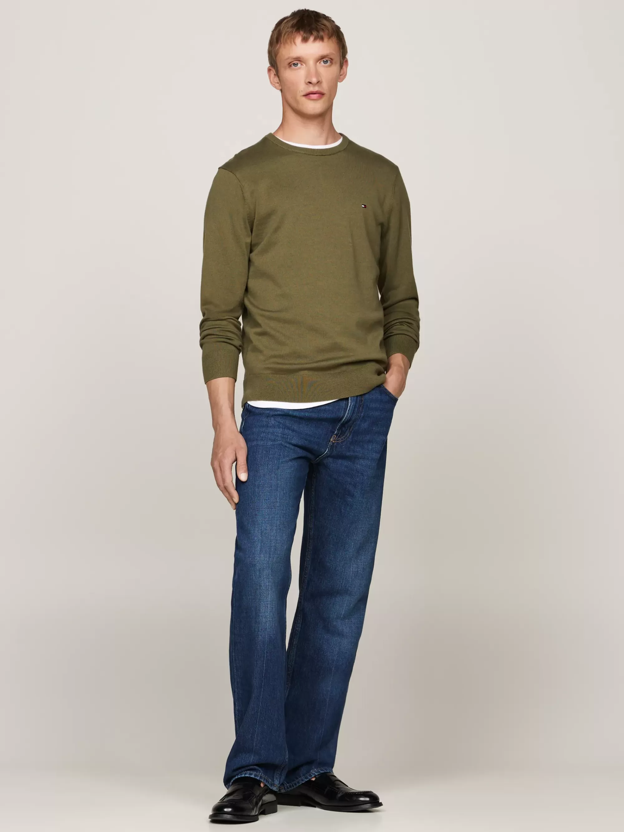 Truien Met Ronde Hals | Truien*Tommy Hilfiger Trui Met Ronde Hals En Geborduurde Vlag UTILITY OLIVE