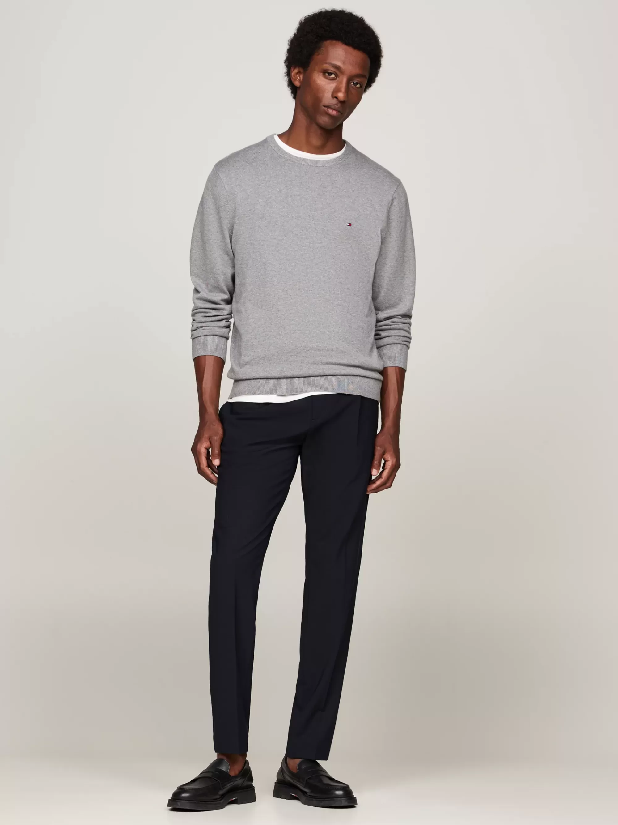 Truien Met Ronde Hals | Truien*Tommy Hilfiger Trui Met Ronde Hals En Geborduurde Vlag MEDIUM GREY HEATHER
