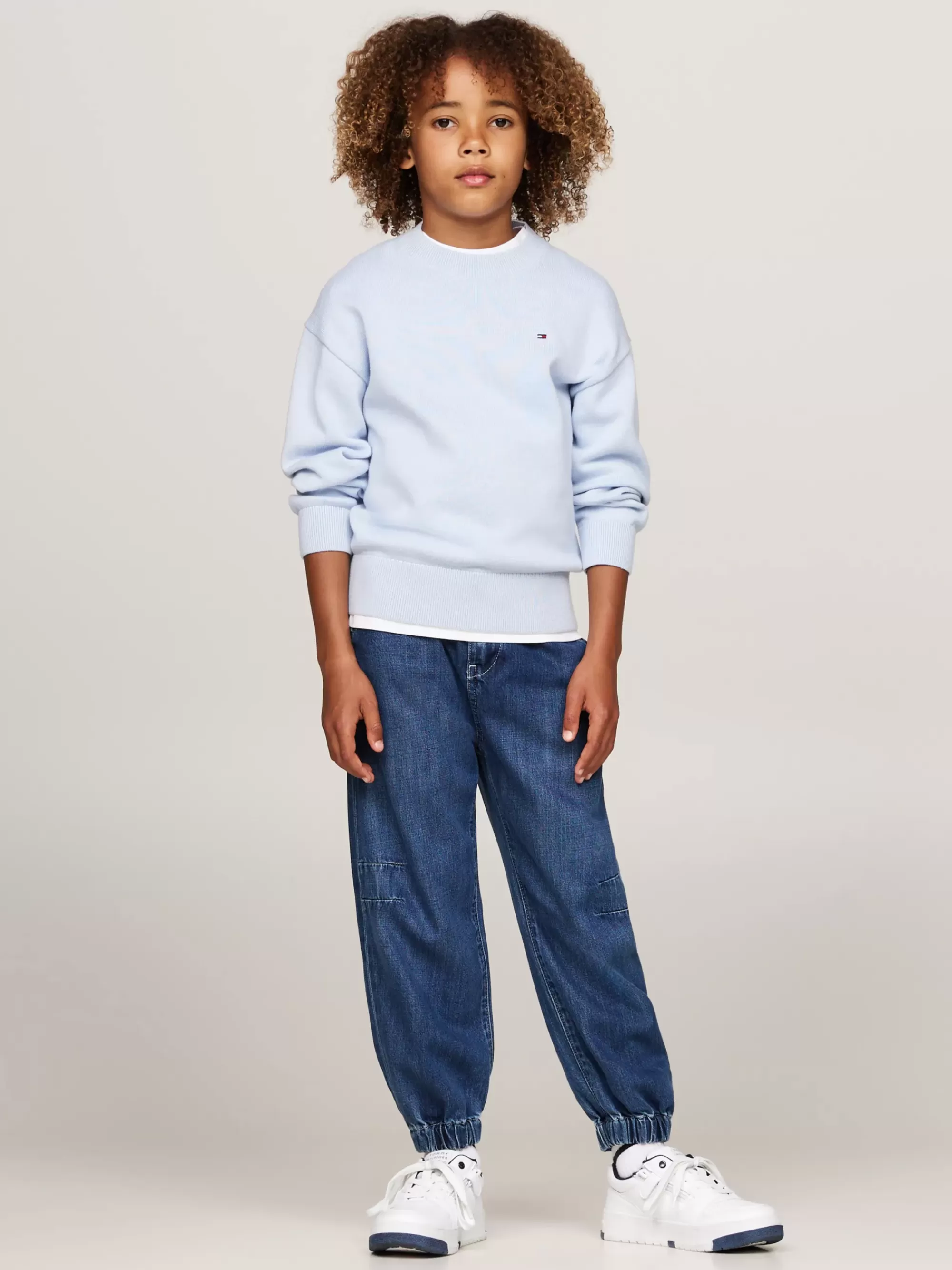 Truien & Vesten*Tommy Hilfiger Trui Met Ronde Hals En Geborduurde Vlag BREEZY BLUE