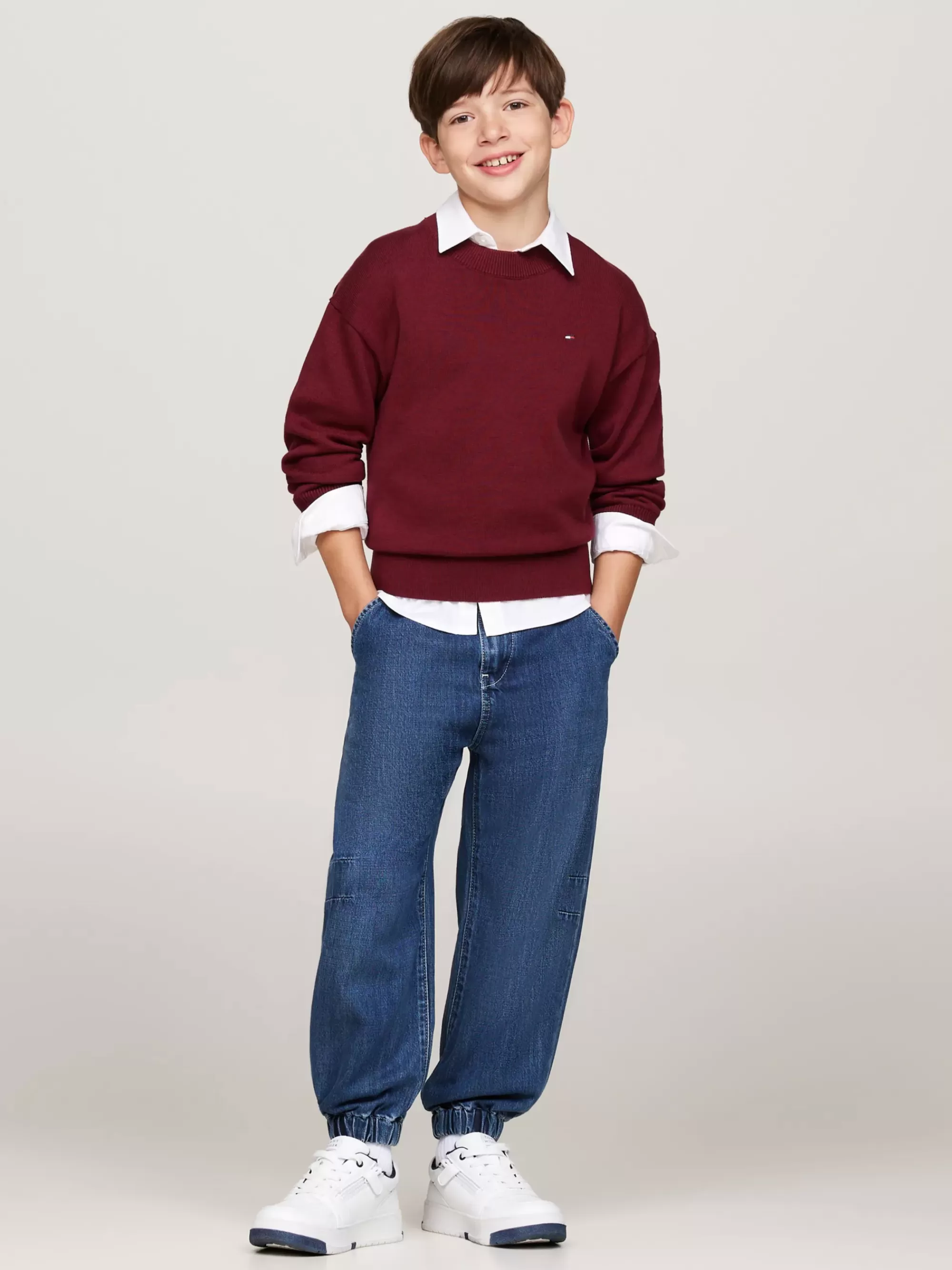 Truien & Vesten*Tommy Hilfiger Trui Met Ronde Hals En Geborduurde Vlag DEEP ROUGE