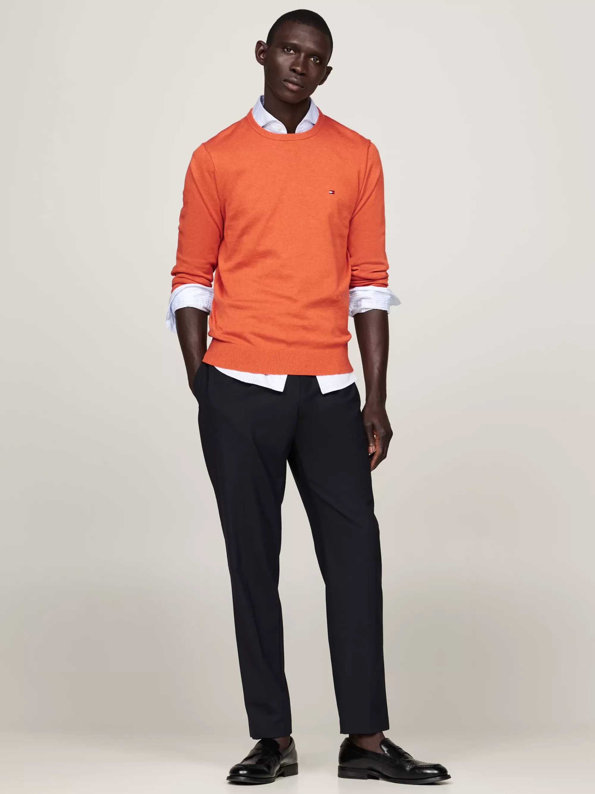Truien Met Ronde Hals | Truien*Tommy Hilfiger Trui Met Ronde Hals En Geborduurde Vlag ORANGE THUNDER HEATHER