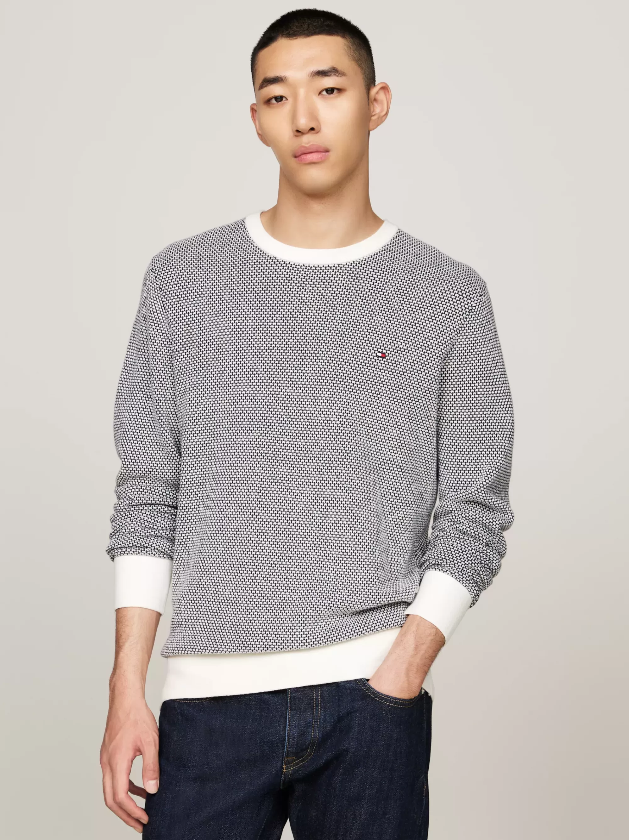 Truien Met Ronde Hals | Truien*Tommy Hilfiger Trui Met Tweekleurig Design En Kasjmier IVORY / MULTI