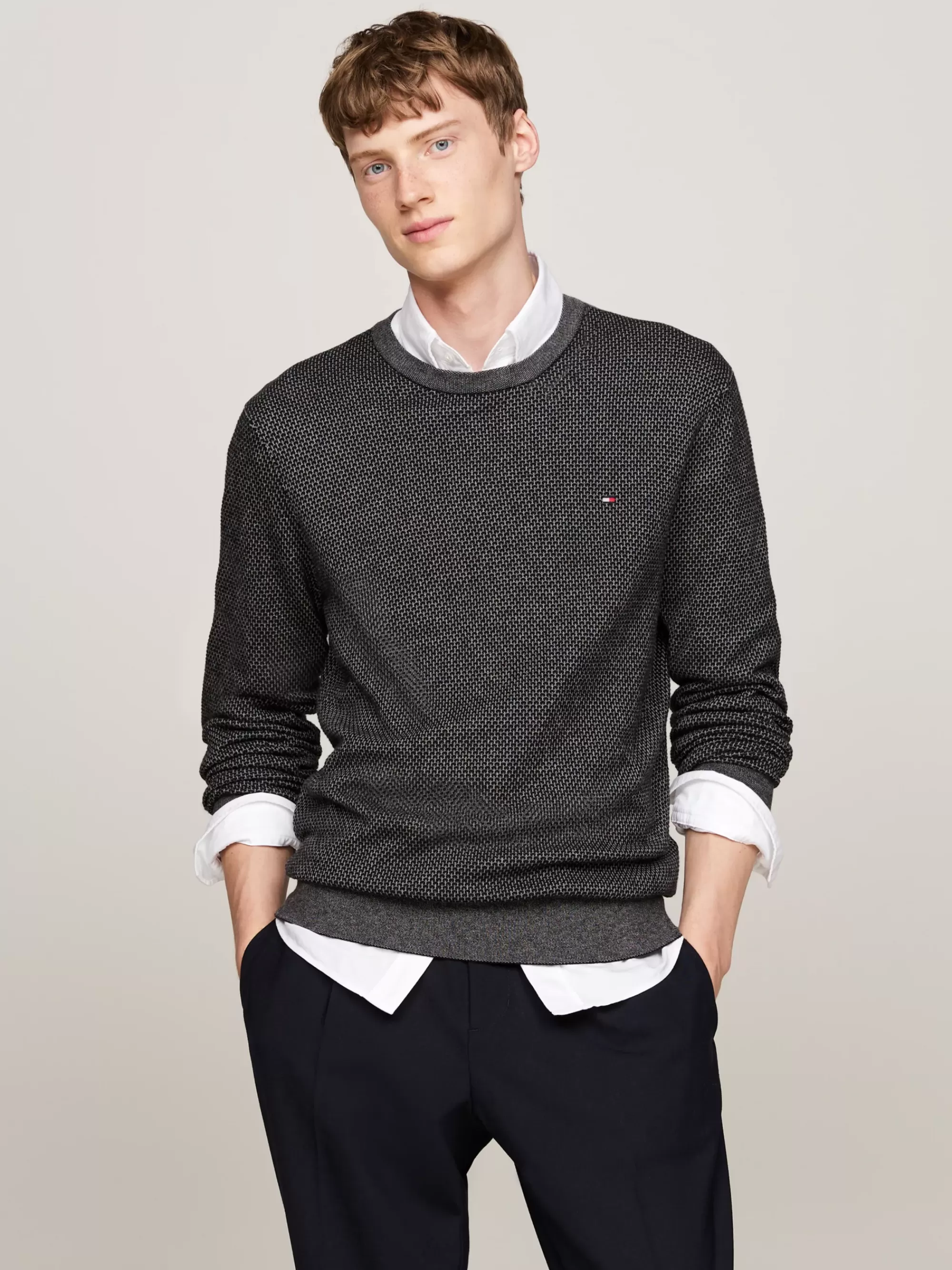 Truien Met Ronde Hals | Truien*Tommy Hilfiger Trui Met Tweekleurig Design En Kasjmier BLACK MULTI