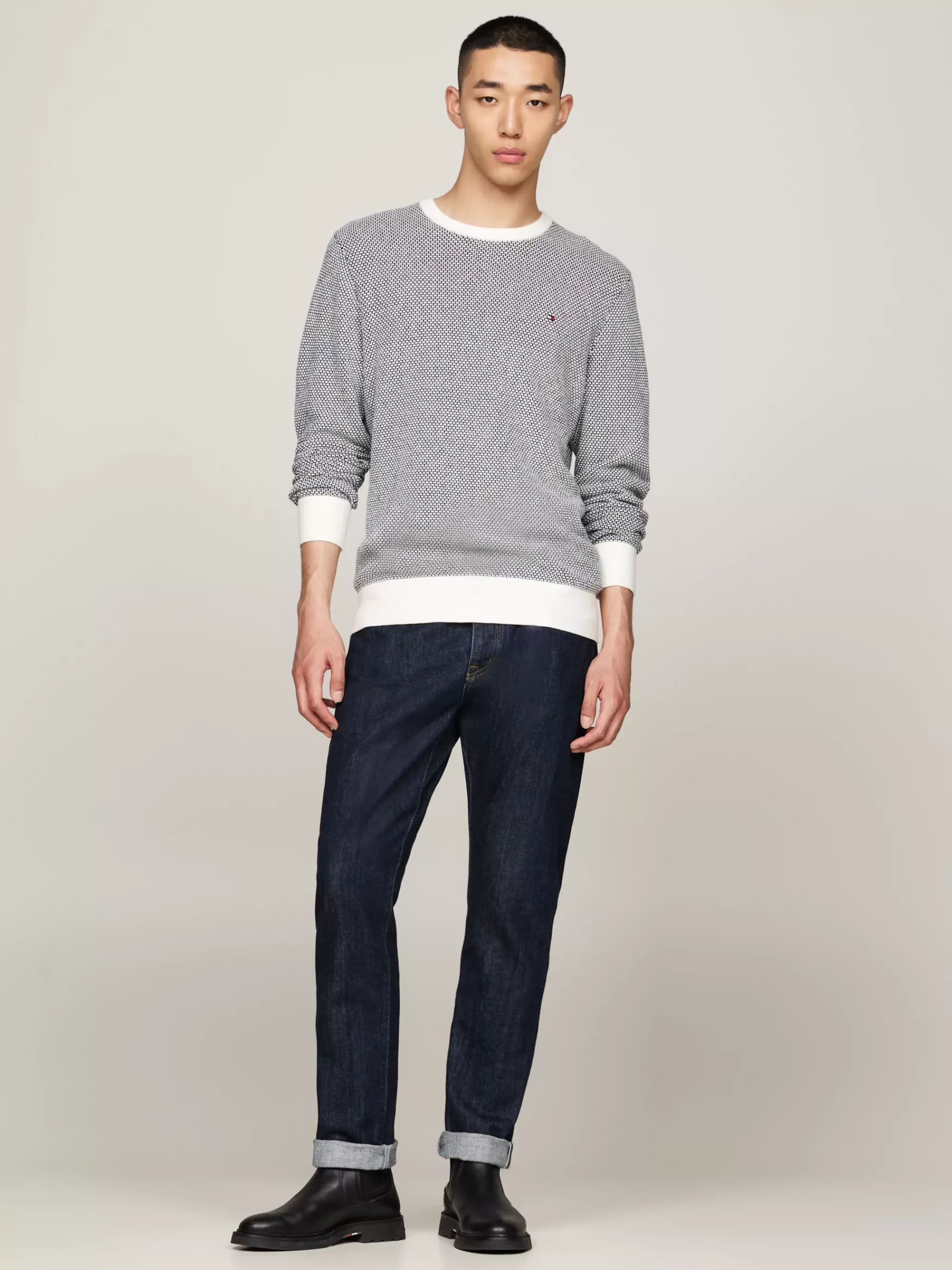 Truien Met Ronde Hals | Truien*Tommy Hilfiger Trui Met Tweekleurig Design En Kasjmier IVORY / MULTI