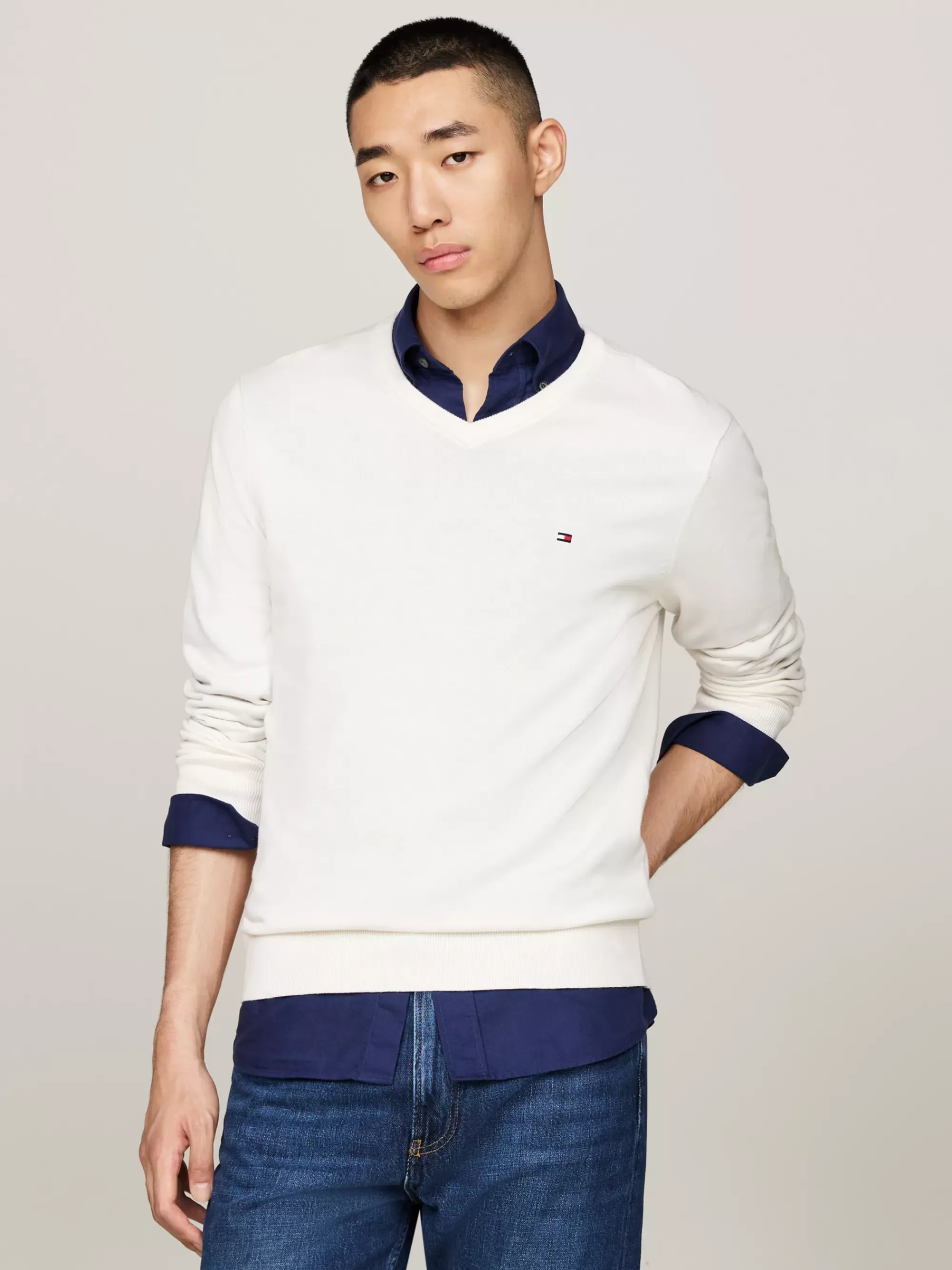 Truien Met Ronde Hals | Truien*Tommy Hilfiger Trui Met V-hals En Geborduurde Vlag IVORY
