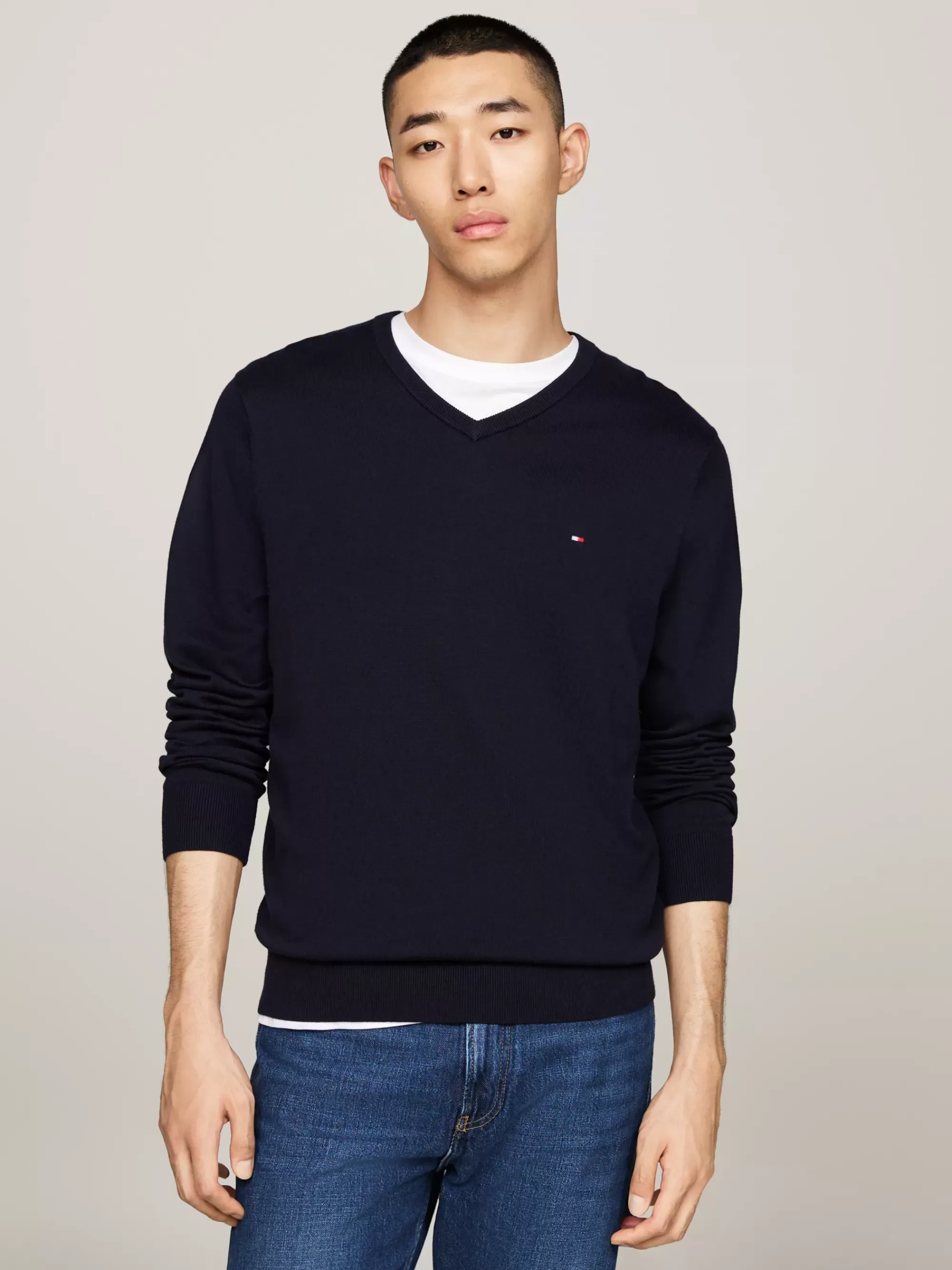 Truien Met Ronde Hals | Truien*Tommy Hilfiger Trui Met V-hals En Geborduurde Vlag DESERT SKY