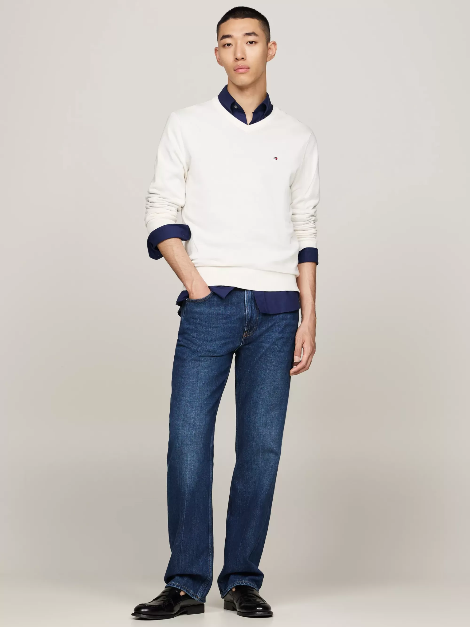 Truien Met Ronde Hals | Truien*Tommy Hilfiger Trui Met V-hals En Geborduurde Vlag IVORY