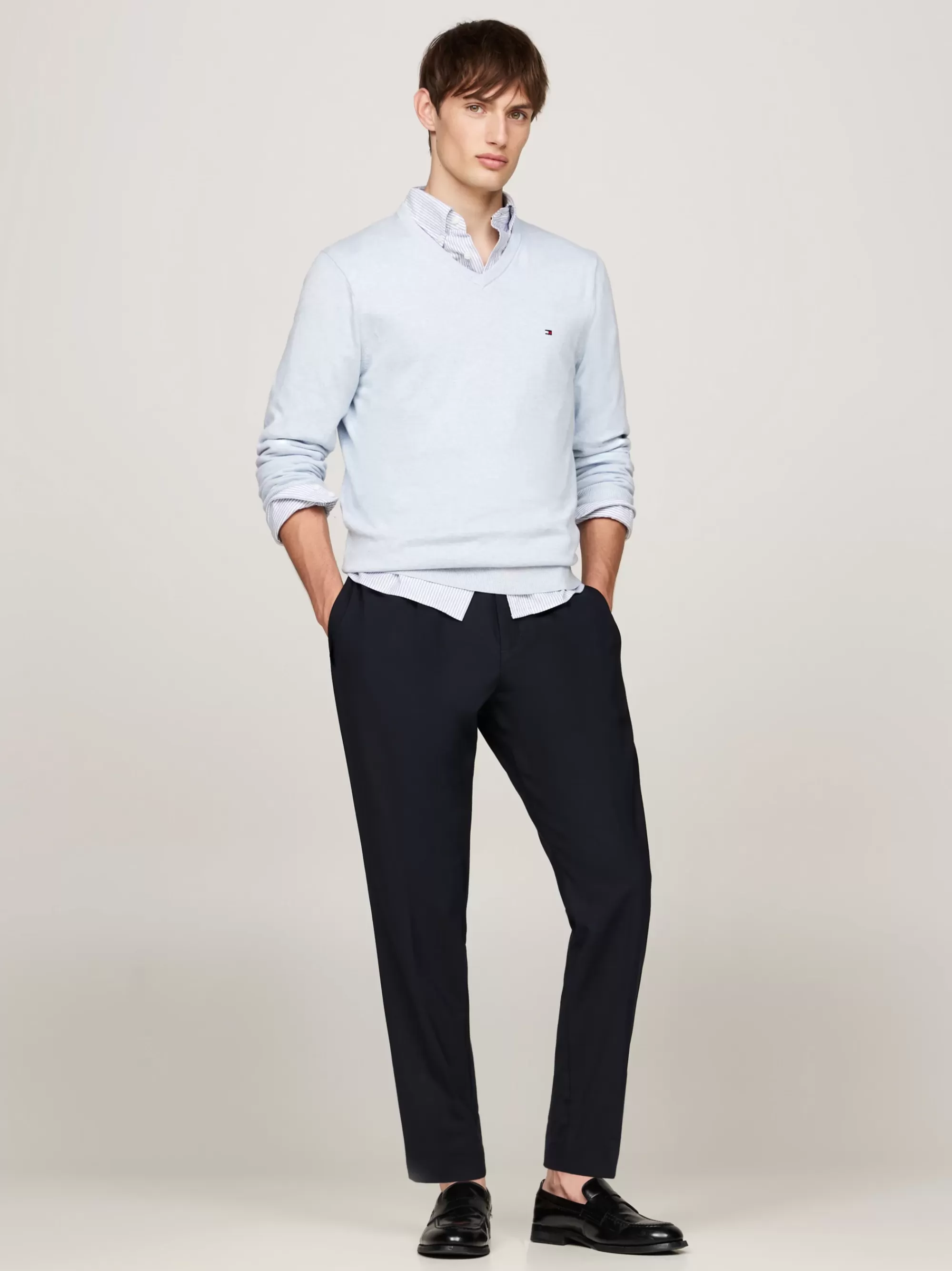 Truien Met Ronde Hals | Truien*Tommy Hilfiger Trui Met V-hals En Geborduurde Vlag VESSEL BLUE HEATHER