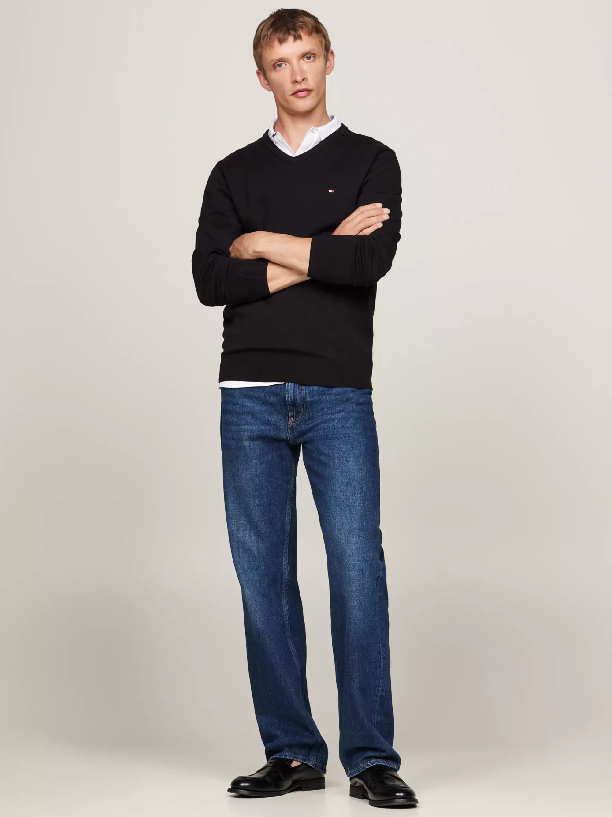 Truien Met Ronde Hals | Truien*Tommy Hilfiger Trui Met V-hals En Geborduurde Vlag BLACK