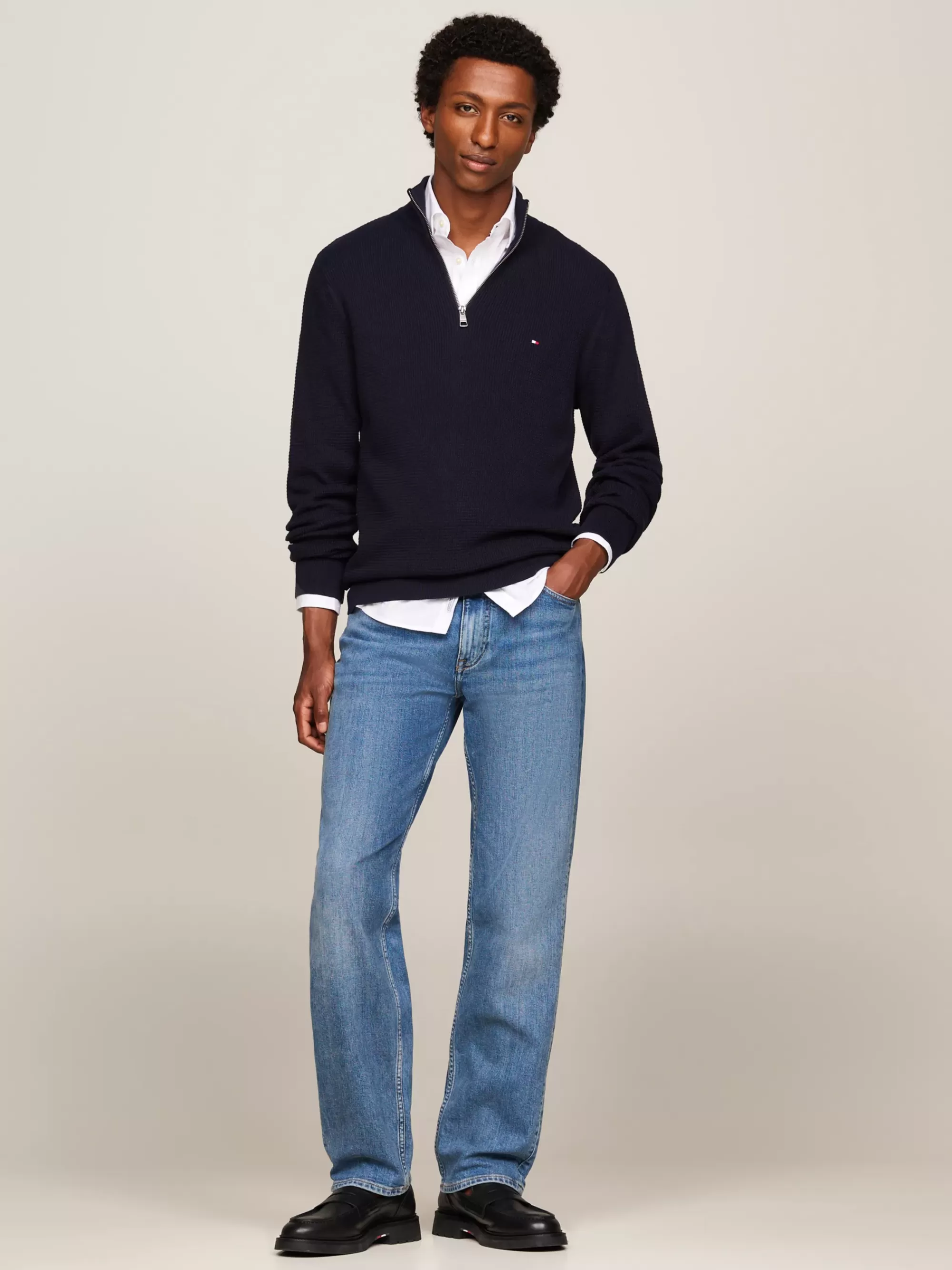 Trui Met Rits | Truien*Tommy Hilfiger Trui Met Wafelsteek En Halve Rits DESERT SKY