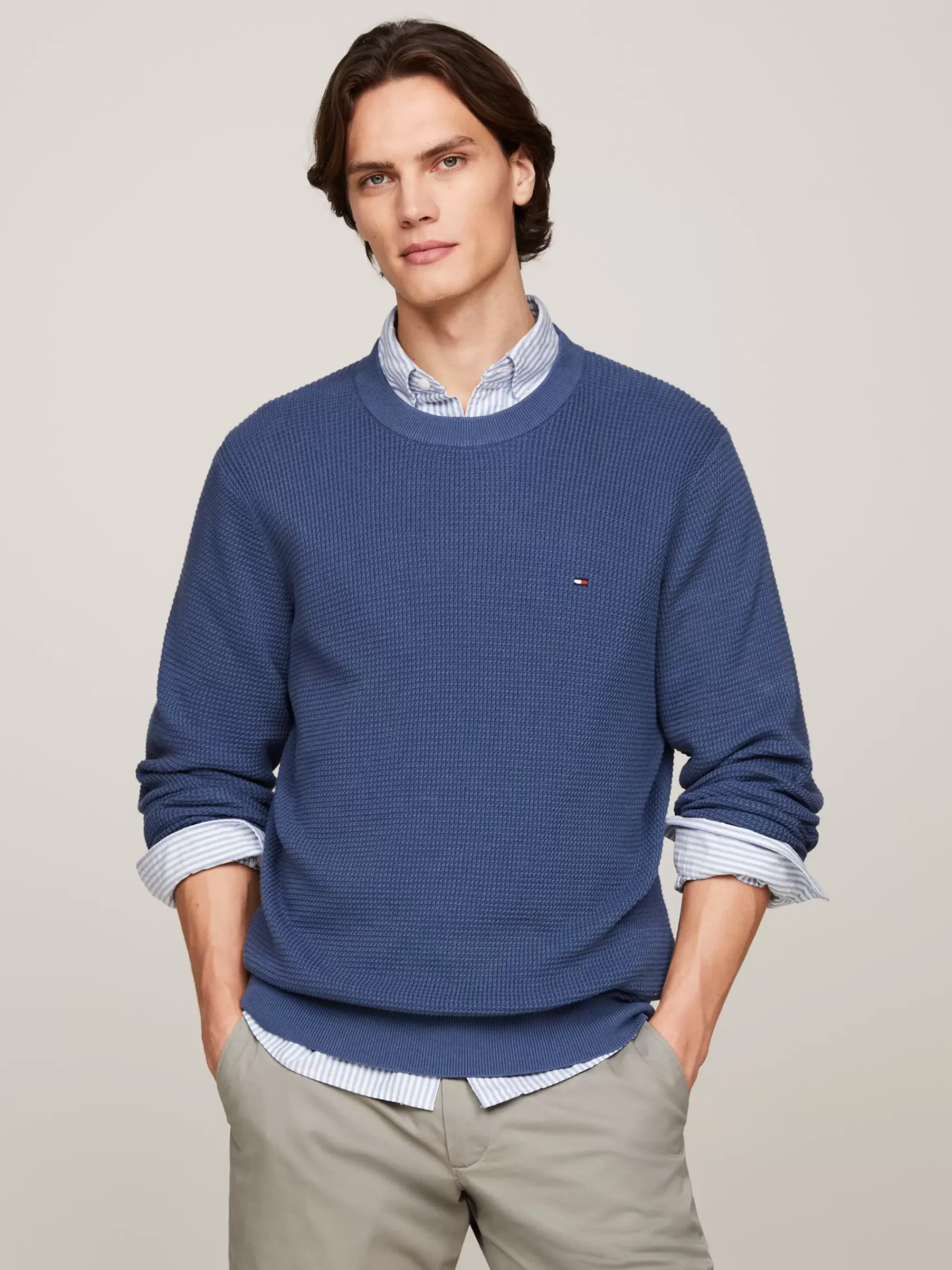 Truien Met Ronde Hals | Truien*Tommy Hilfiger Trui Met Wafelsteek En Ronde Hals AEGEAN SEA
