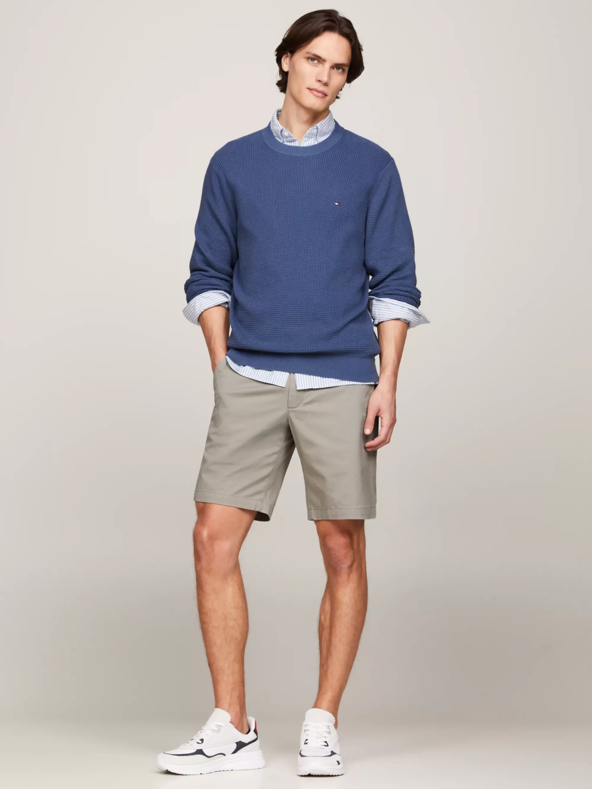 Truien Met Ronde Hals | Truien*Tommy Hilfiger Trui Met Wafelsteek En Ronde Hals AEGEAN SEA