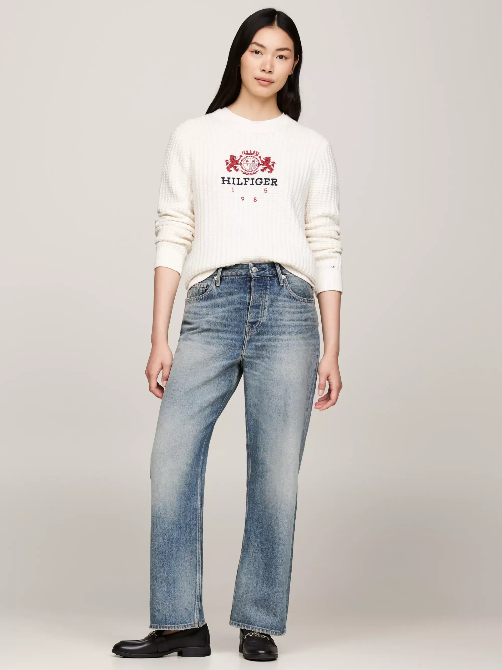 Truien Met Ronde Hals | Truien*Tommy Hilfiger Trui Met Wafeltextuur En Geborduurd Logo IVORY PETAL
