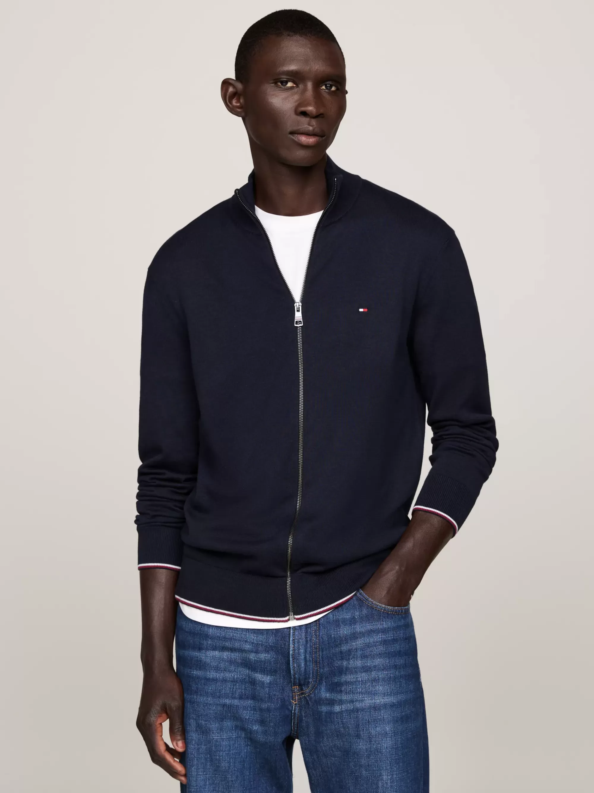 Truien | Truien & Vesten*Tommy Hilfiger Trui Met Zijde En Rits Met Contrast Op Randen DESERT SKY